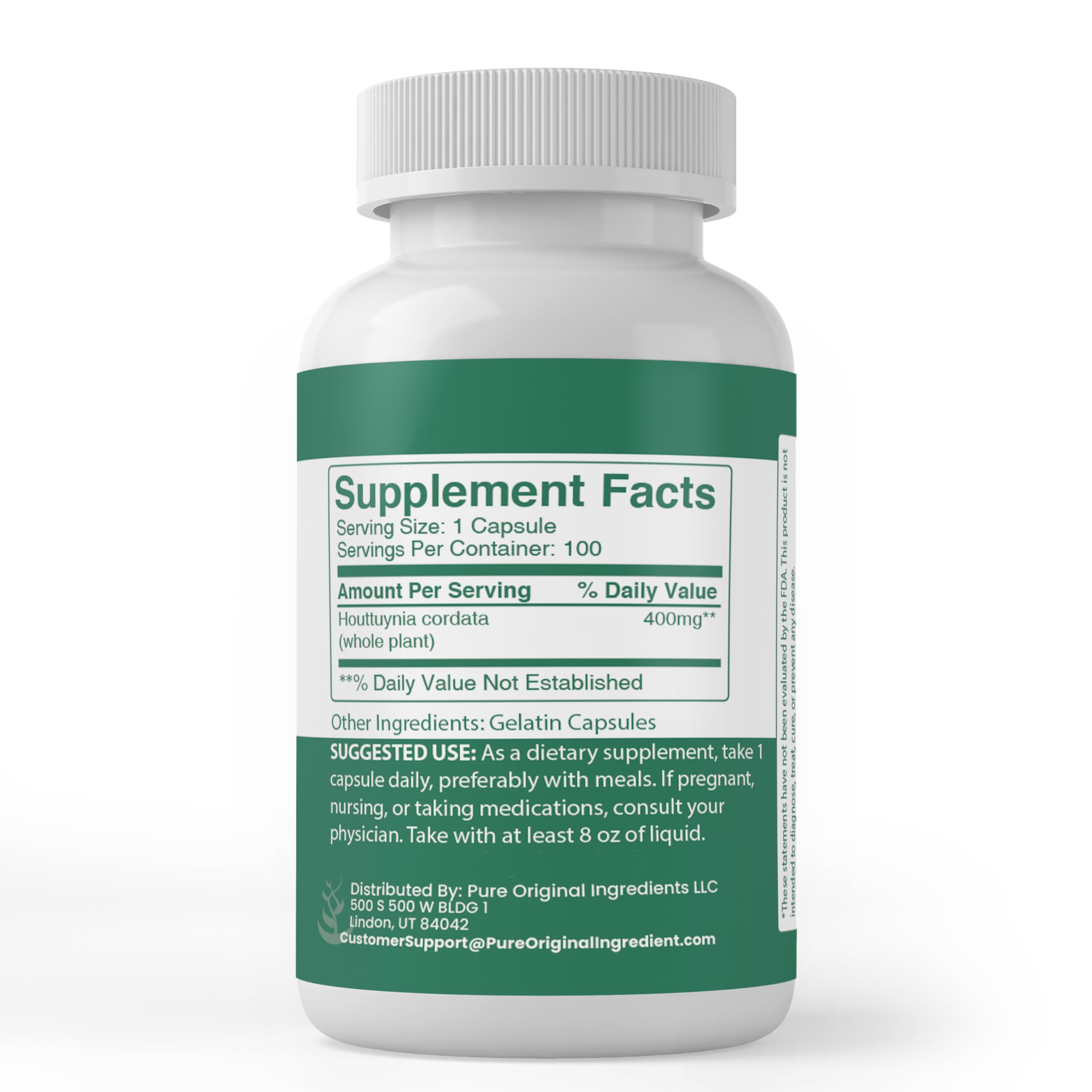 PURE ORIGINAL INGREDIENTS Houttuynia Cordata Capsules side view