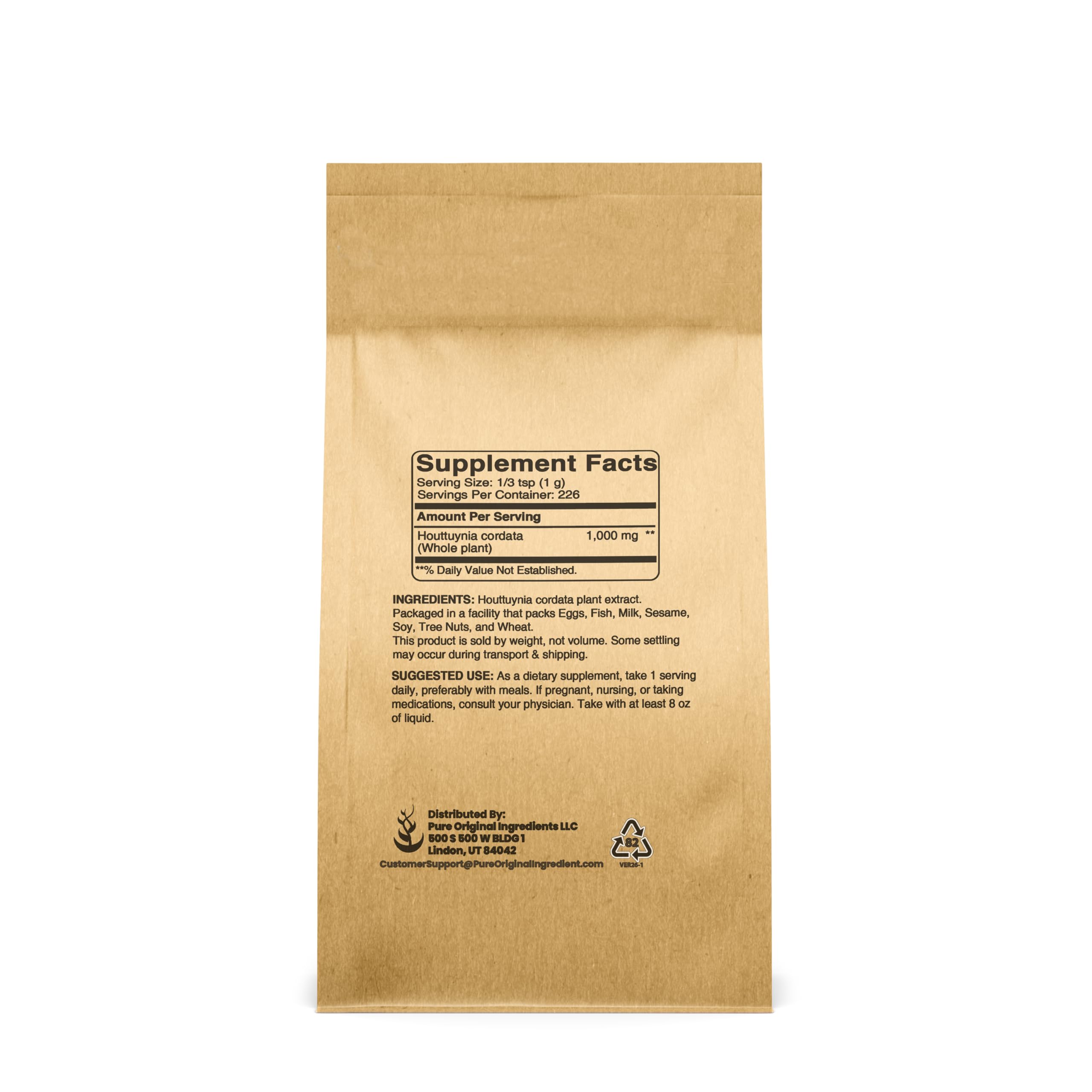 PURE ORIGINAL INGREDIENTS Houttuynia Cordata Powder side view showing ingredient details