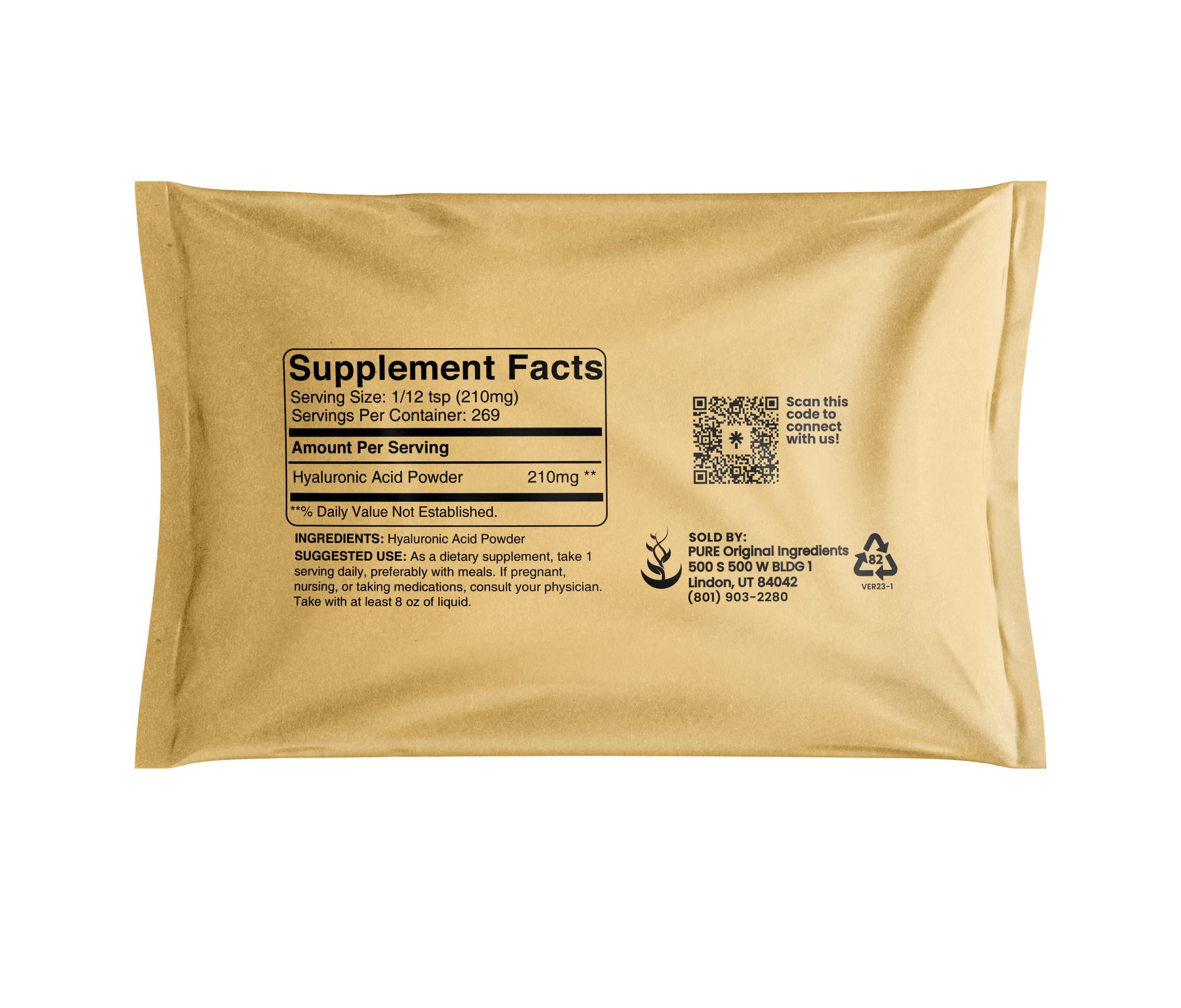 PURE ORIGINAL INGREDIENTS Hyaluronic Acid Powder packaging details