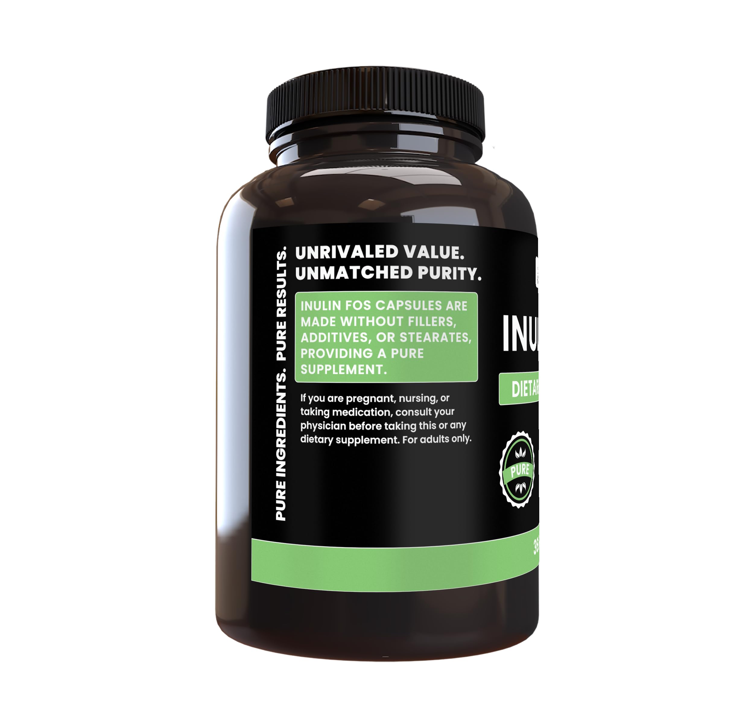 PURE ORIGINAL INGREDIENTS Inulin Capsules showing capsule size