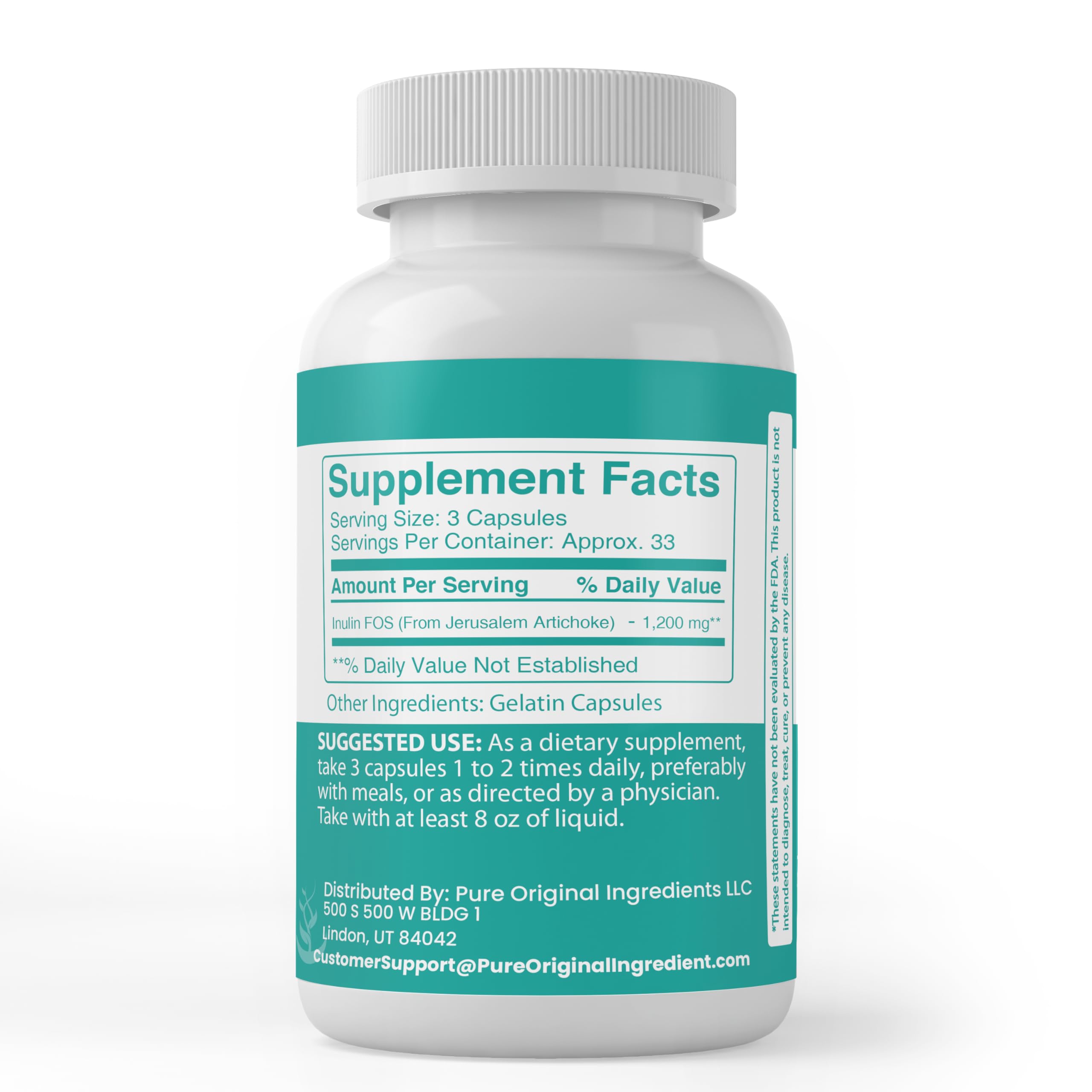 PURE ORIGINAL INGREDIENTS Inulin Capsules side view