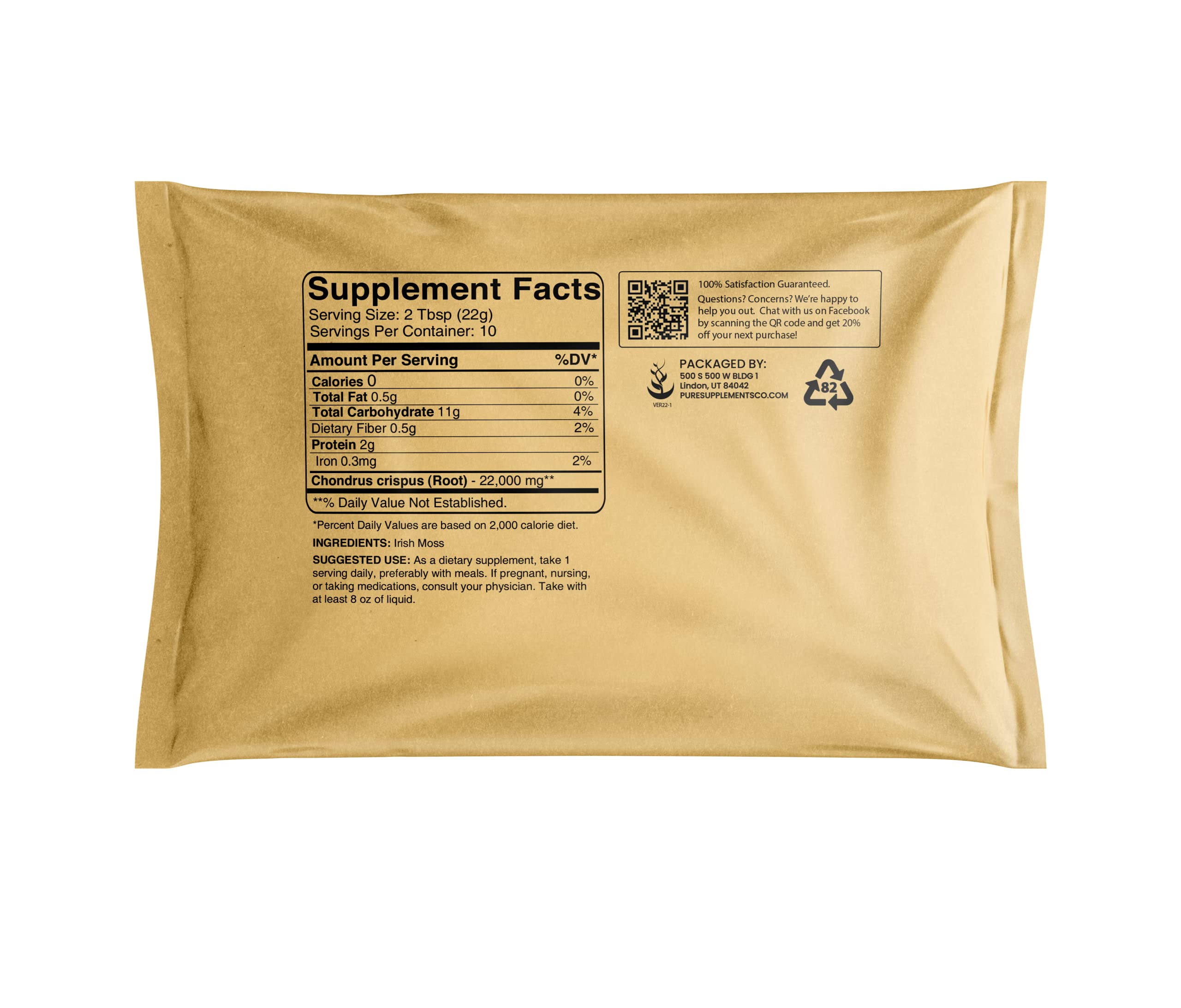 PURE ORIGINAL INGREDIENTS Irish Moss Powder back view with ingredient list