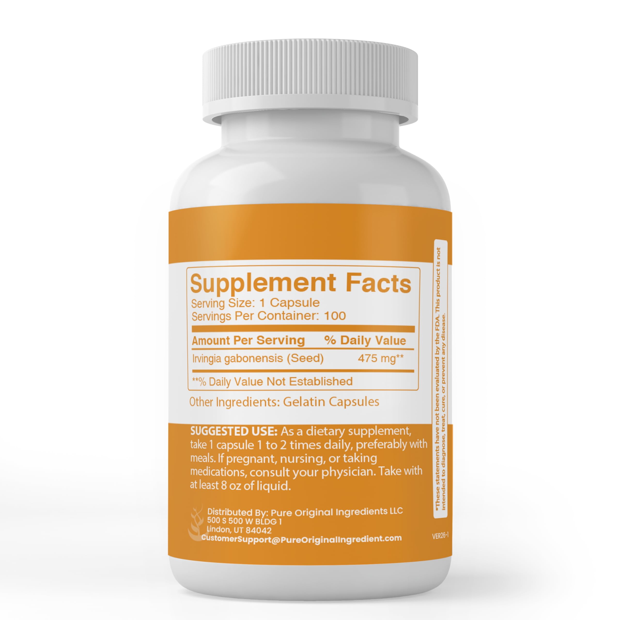 PURE ORIGINAL INGREDIENTS Irvingia Capsules side view
