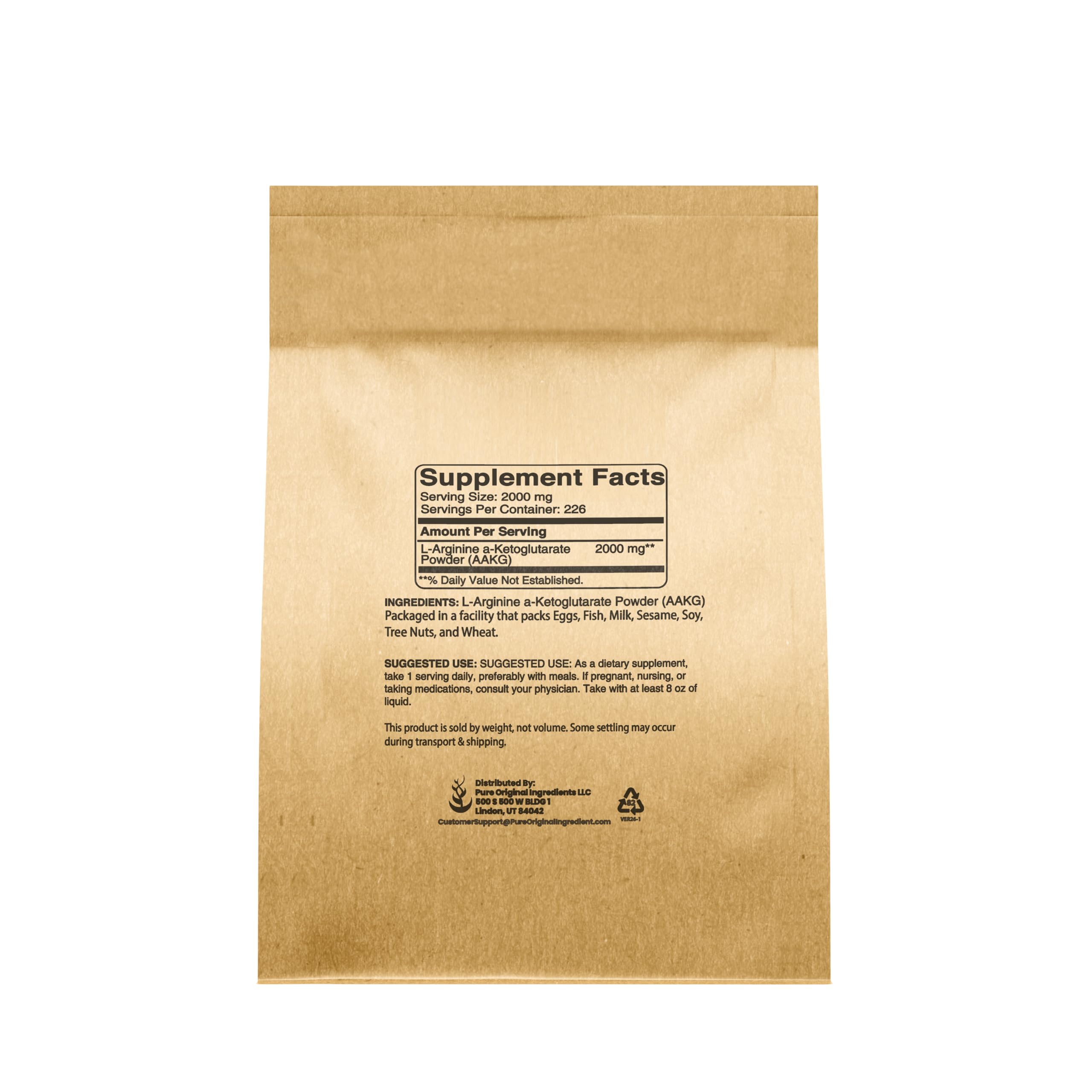 PURE ORIGINAL INGREDIENTS L-Arginine Powder packaging side view
