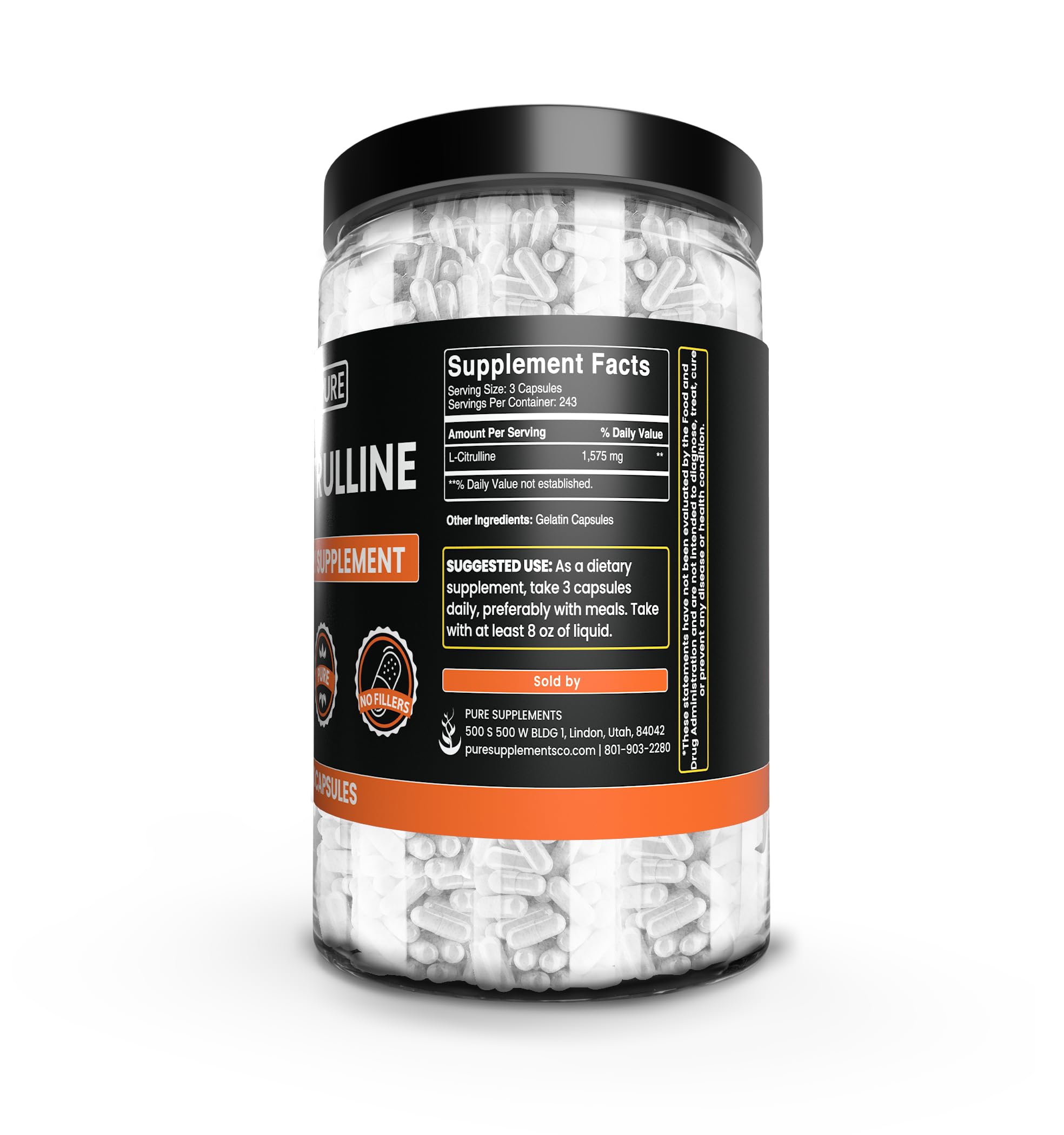 PURE ORIGINAL INGREDIENTS L-Citrulline Capsules bottle with label