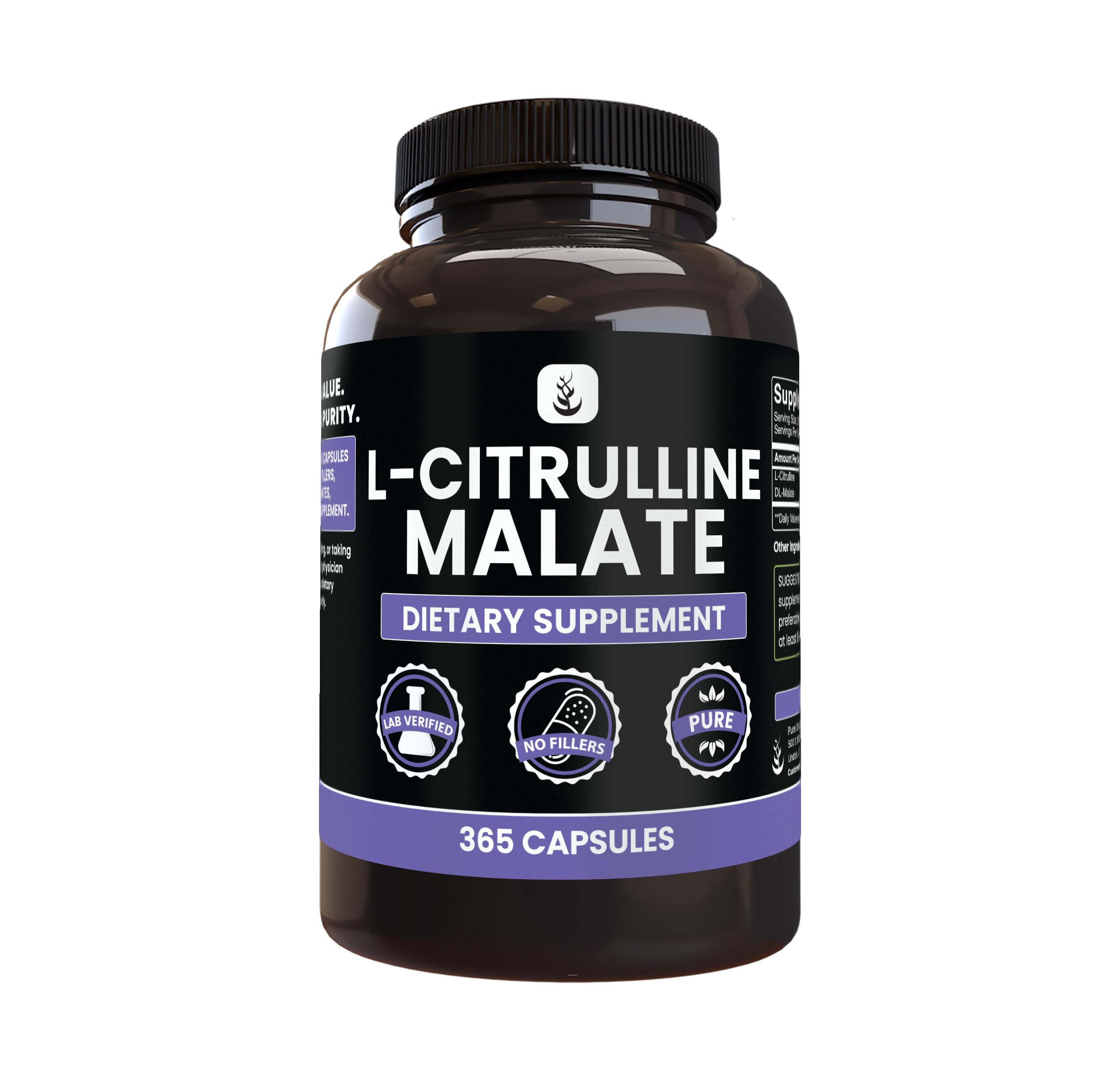 PURE ORIGINAL INGREDIENTS L-Citrulline DL-Malate Capsules front view