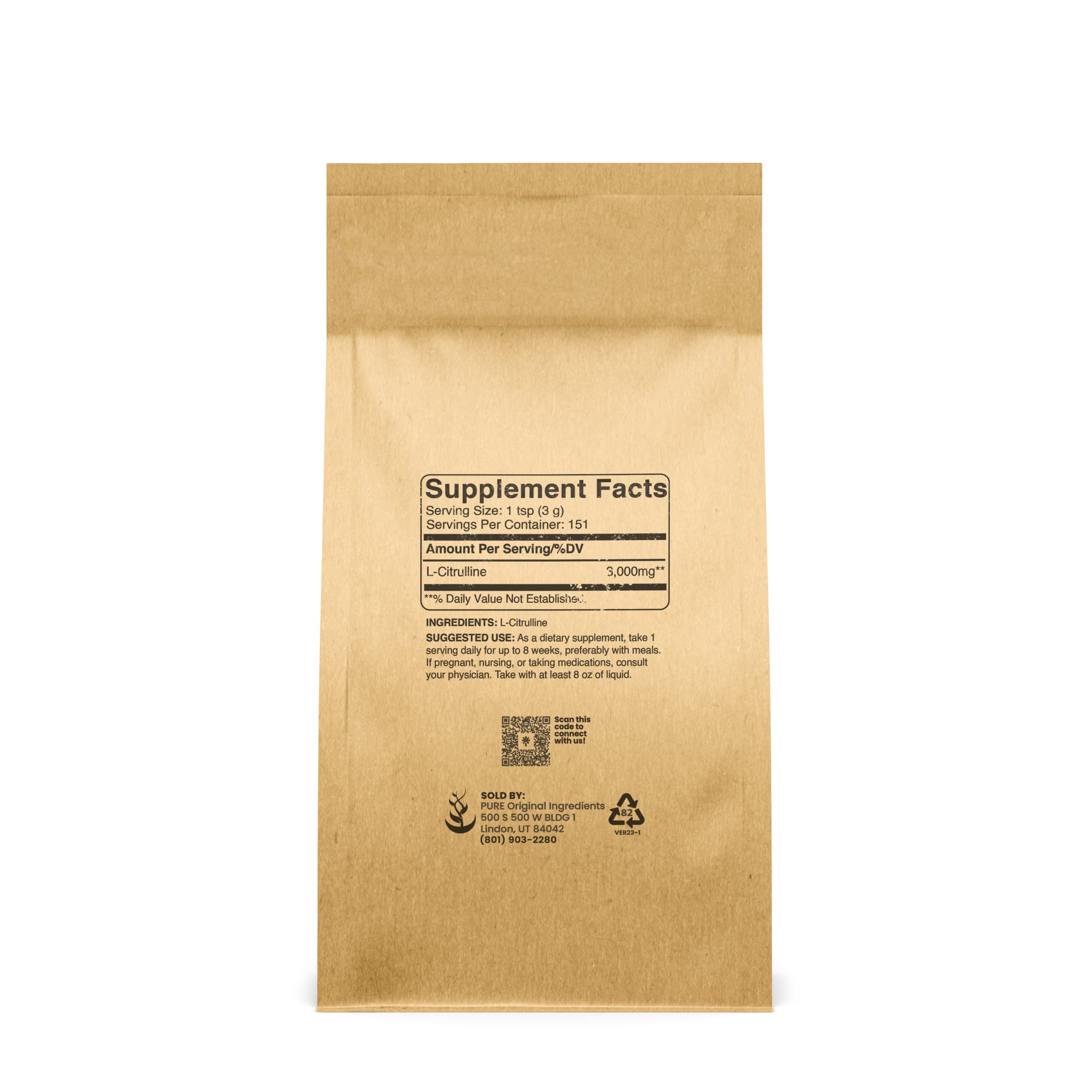 PURE ORIGINAL INGREDIENTS L-Citrulline Powder packaging side view
