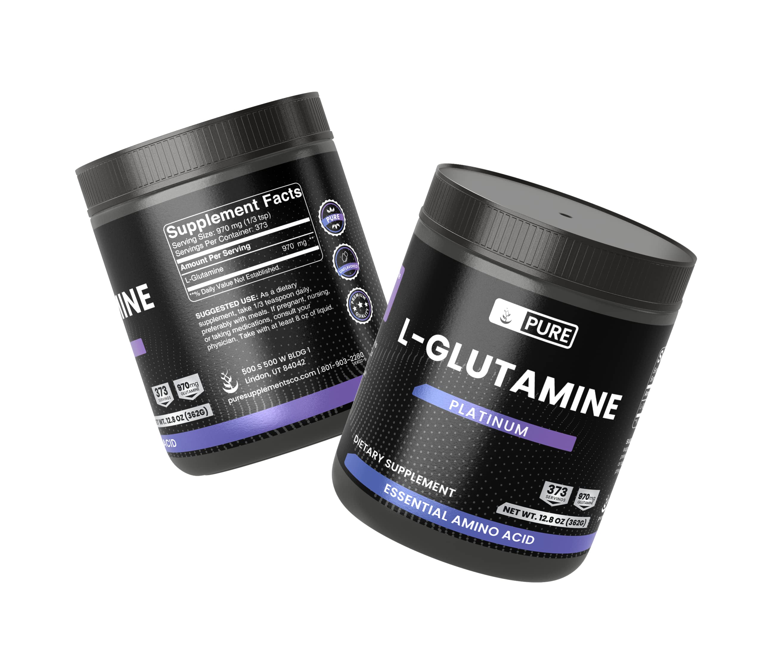 PURE ORIGINAL INGREDIENTS L-Glutamine Powder in a glass of smoothie