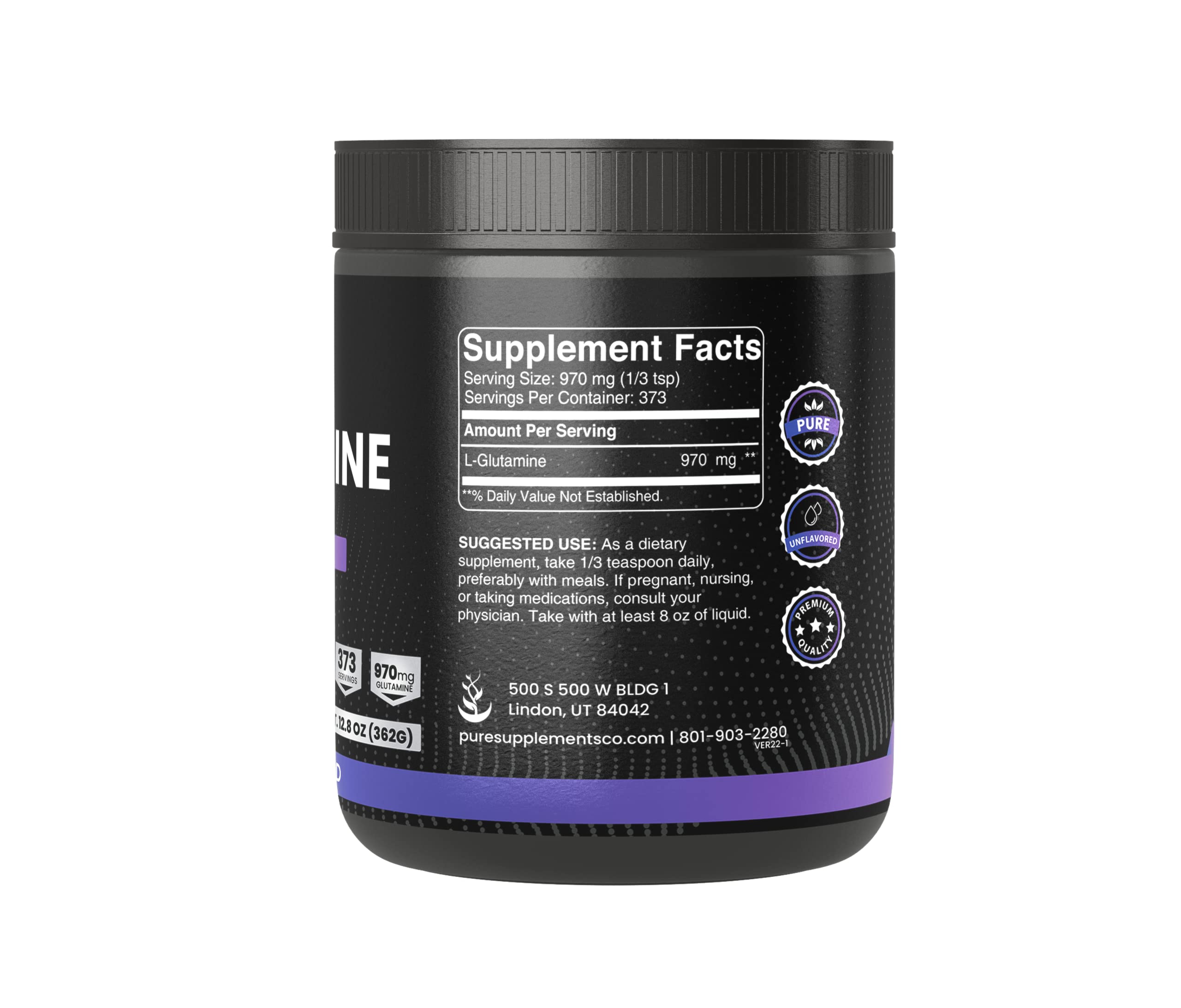 PURE ORIGINAL INGREDIENTS L-Glutamine Powder scoop with powder