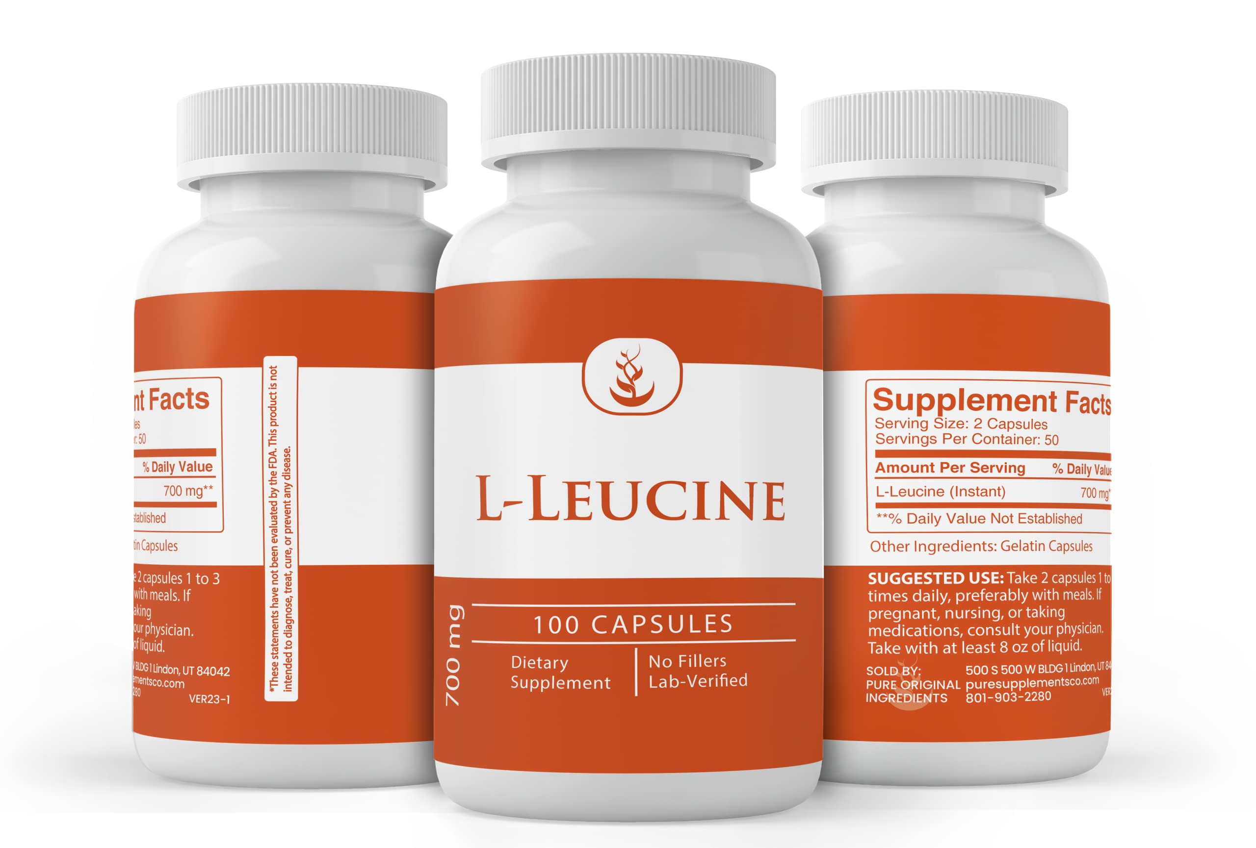 PURE ORIGINAL INGREDIENTS L-Leucine Capsules on a wooden table