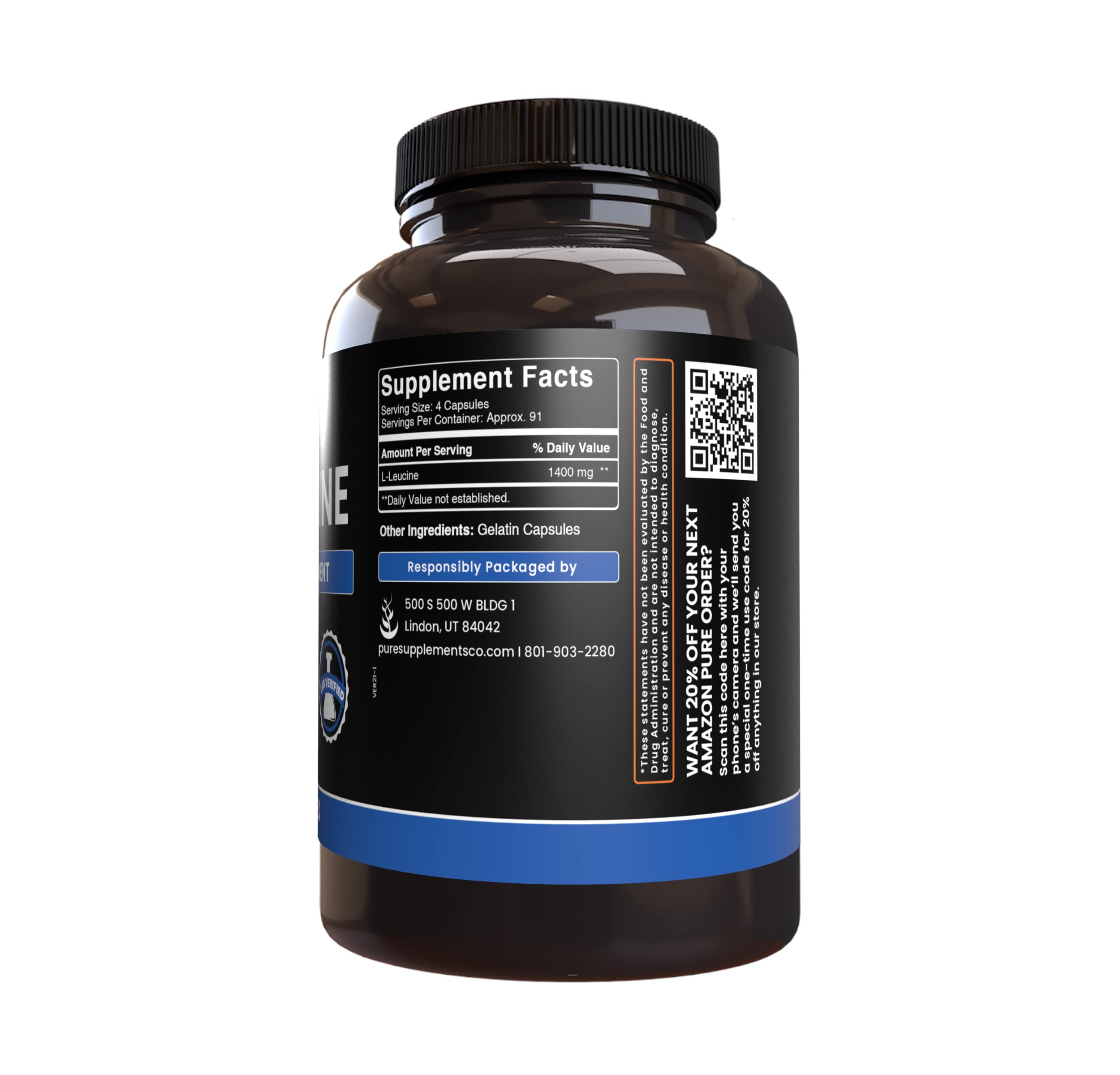 PURE ORIGINAL INGREDIENTS L-Leucine Capsules on a wooden table