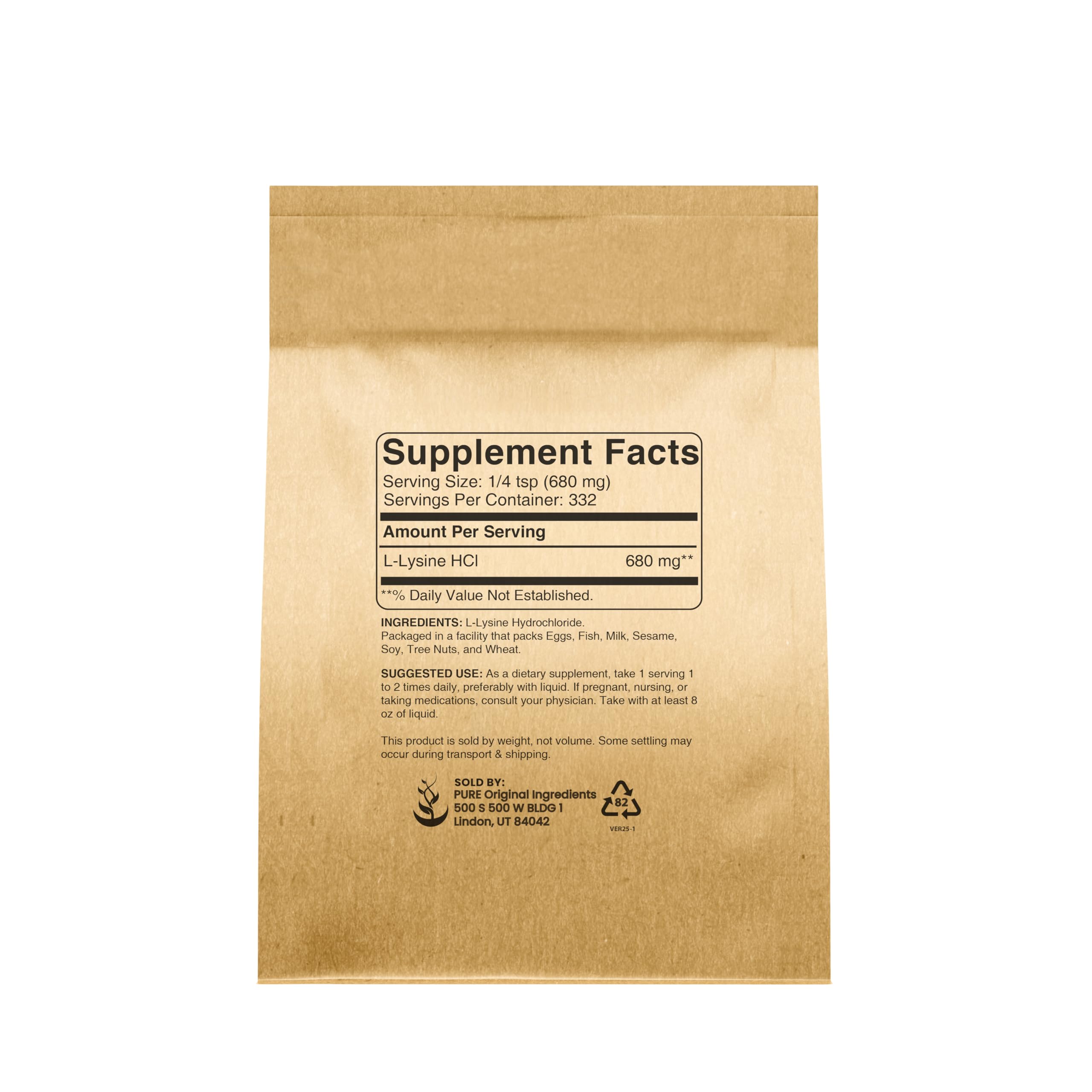 PURE ORIGINAL INGREDIENTS L-Lysine Hydrochloride Powder packaging details