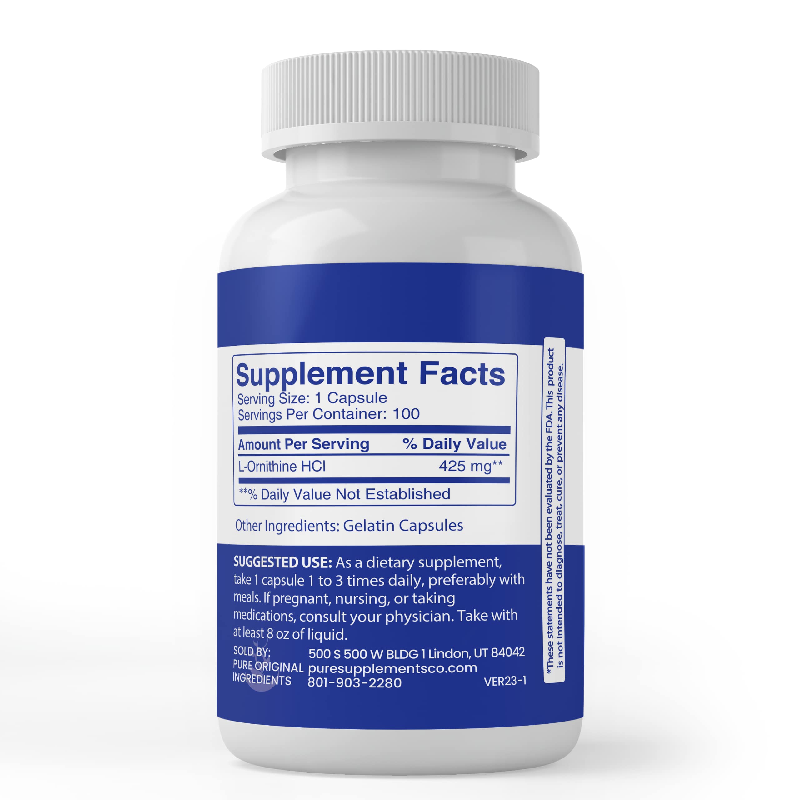 PURE ORIGINAL INGREDIENTS L-Ornithine Capsules packaging