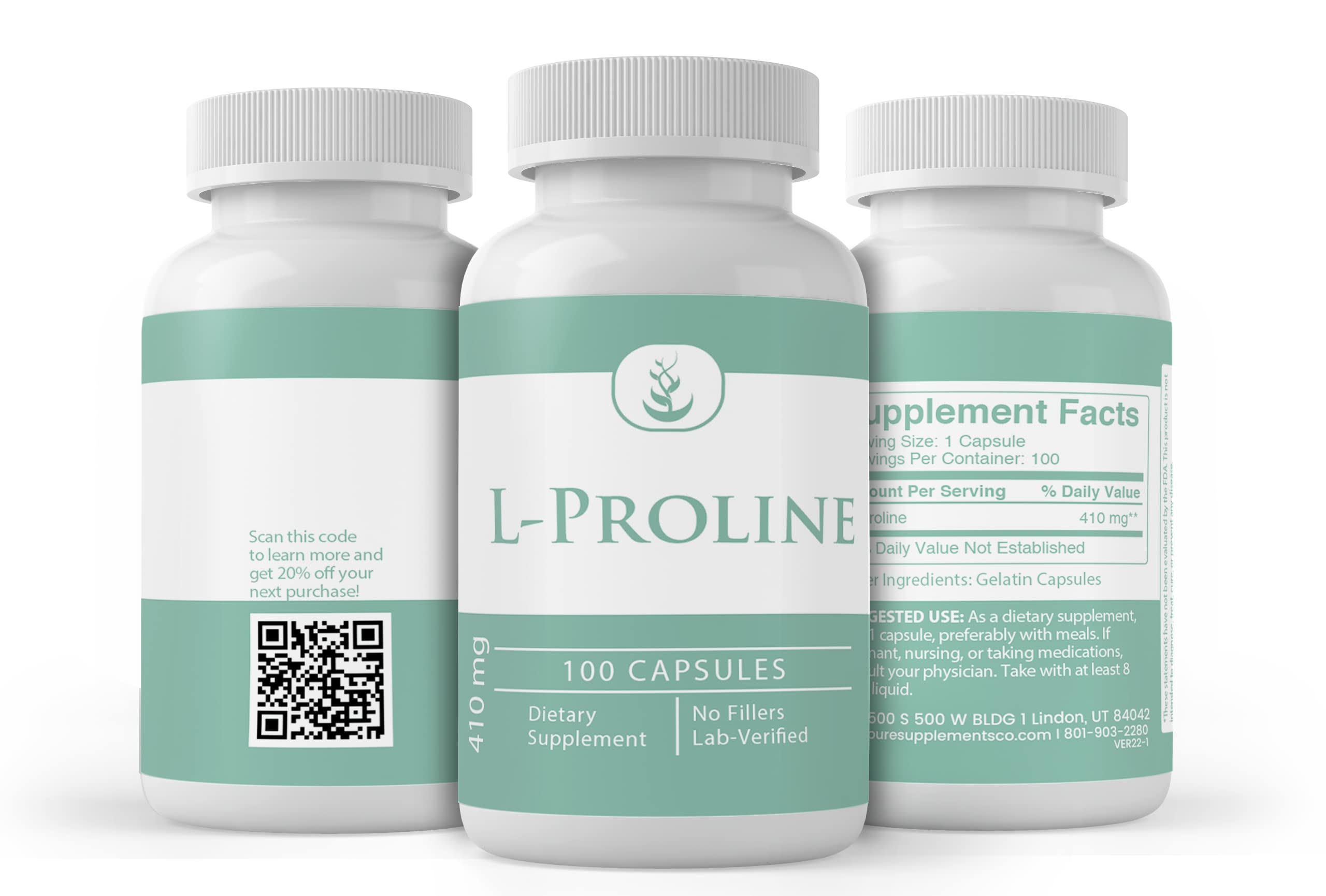PURE ORIGINAL INGREDIENTS L-Proline Capsules close-up