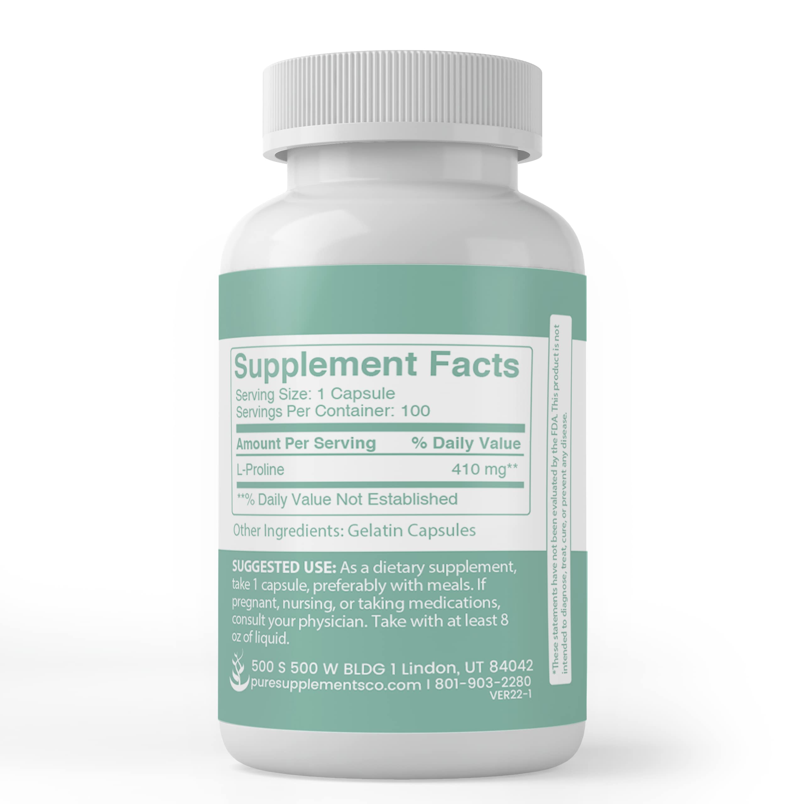 PURE ORIGINAL INGREDIENTS L-Proline Capsules packaging