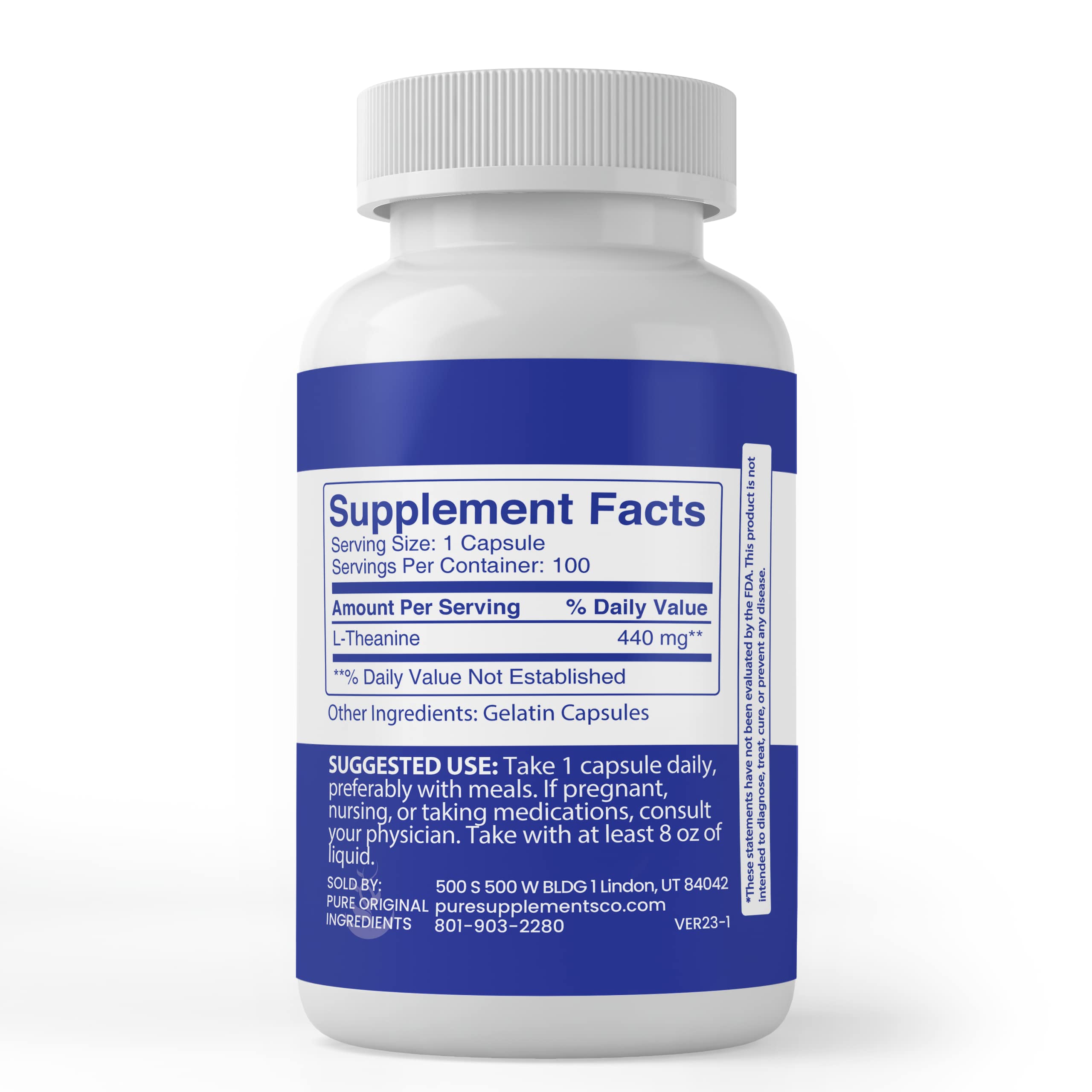 PURE ORIGINAL INGREDIENTS L-Theanine Capsules bottle packaging