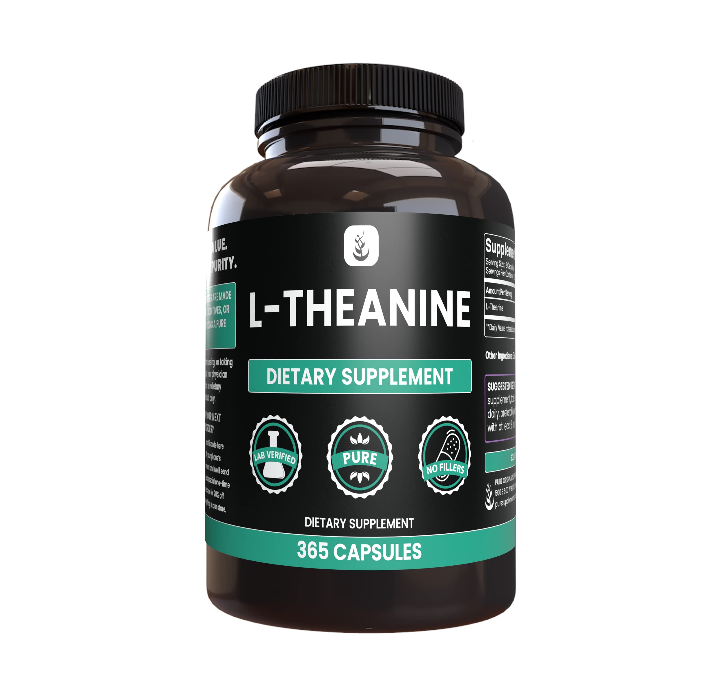 PURE ORIGINAL INGREDIENTS L-Theanine Capsules front view