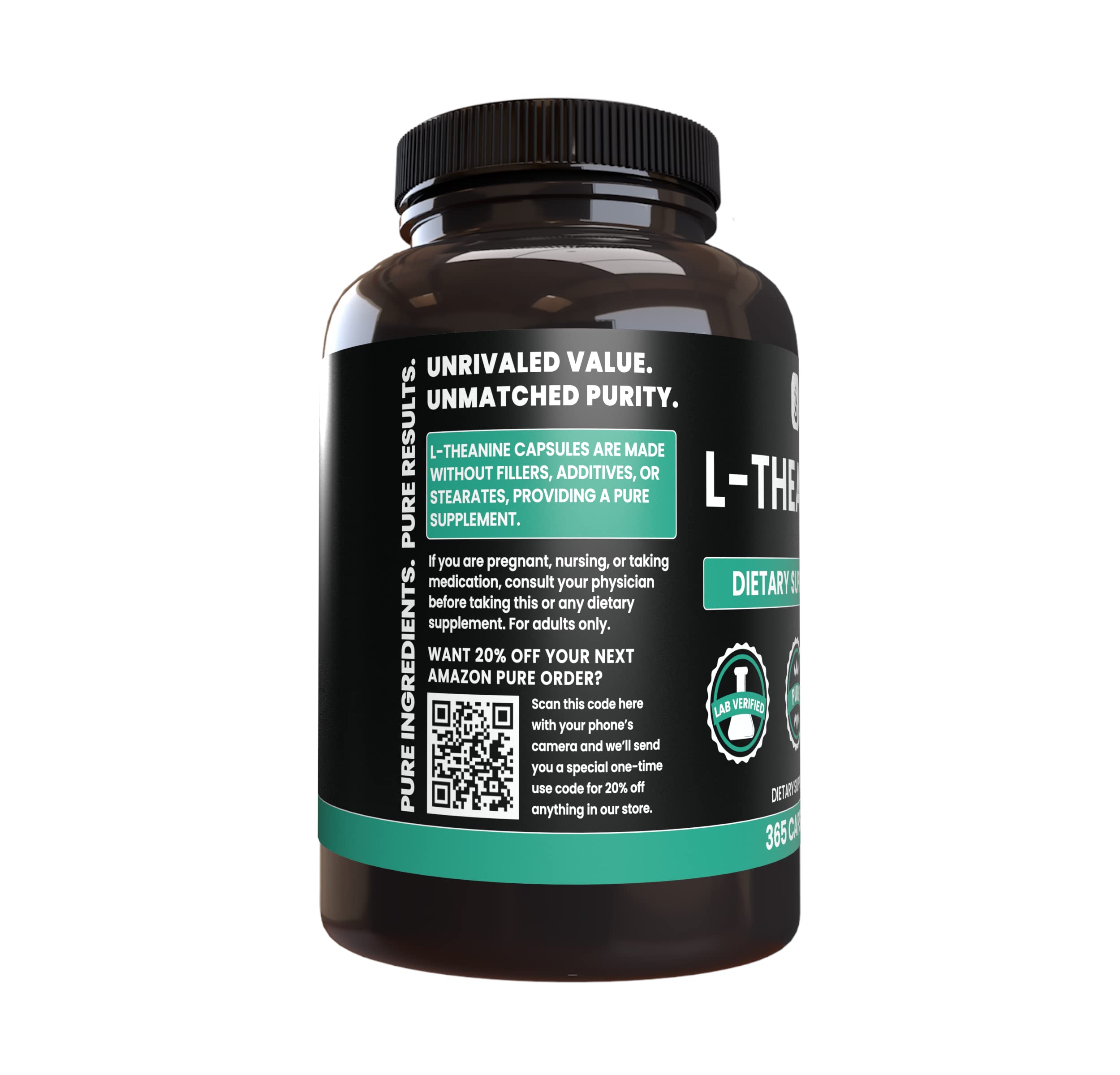 PURE ORIGINAL INGREDIENTS L-Theanine Capsules side view