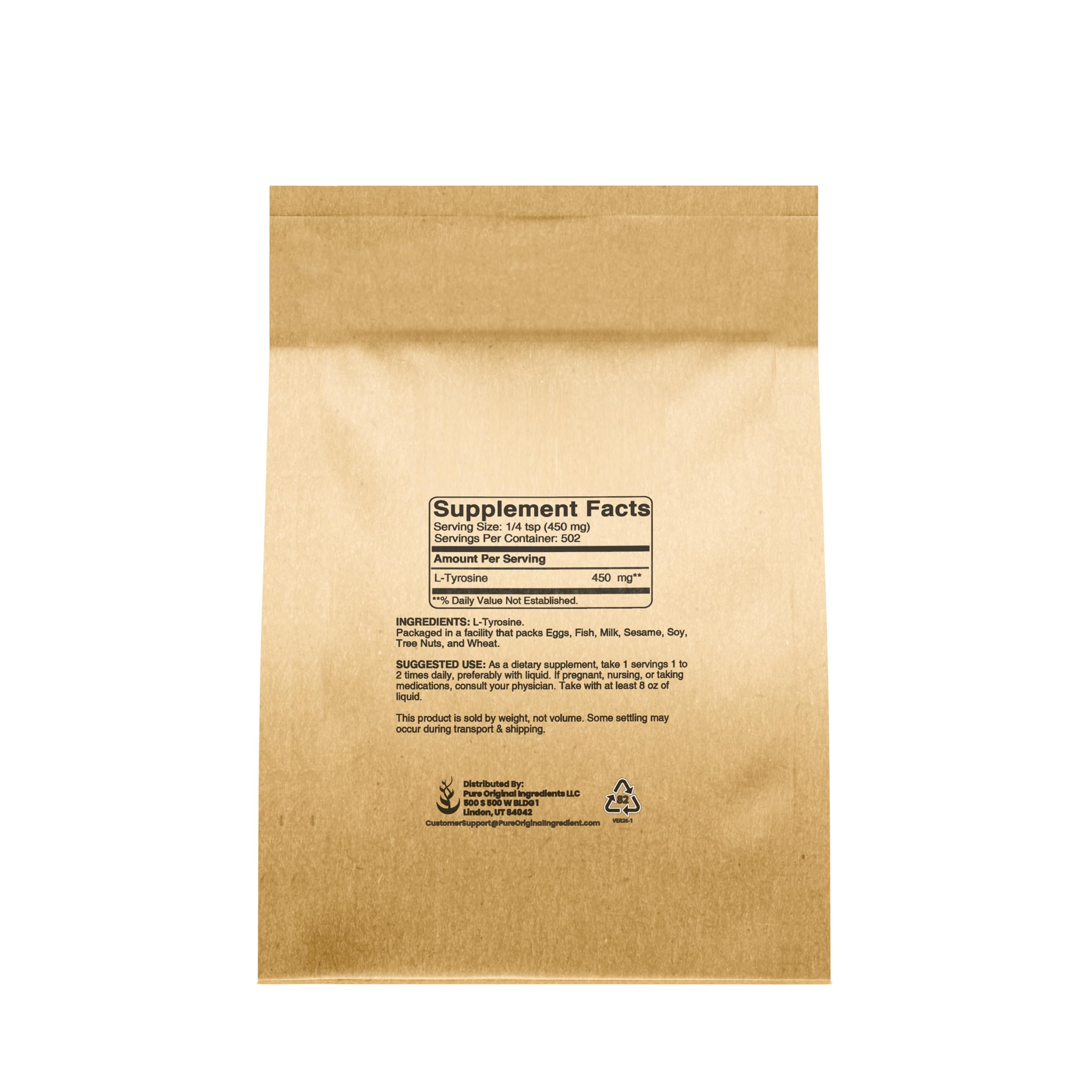 PURE ORIGINAL INGREDIENTS L-Tyrosine Powder packaging side view