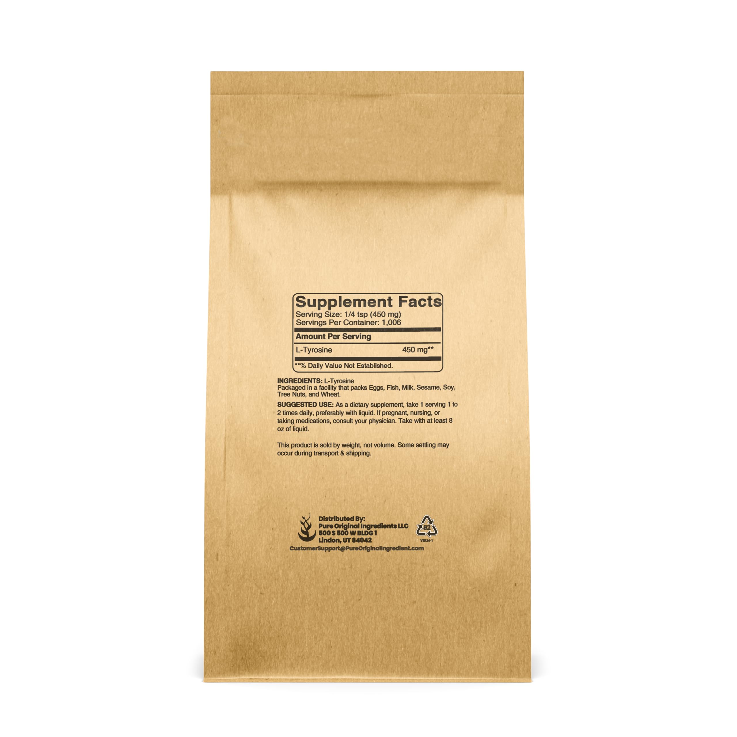 PURE ORIGINAL INGREDIENTS L-Tyrosine Powder packaging side view