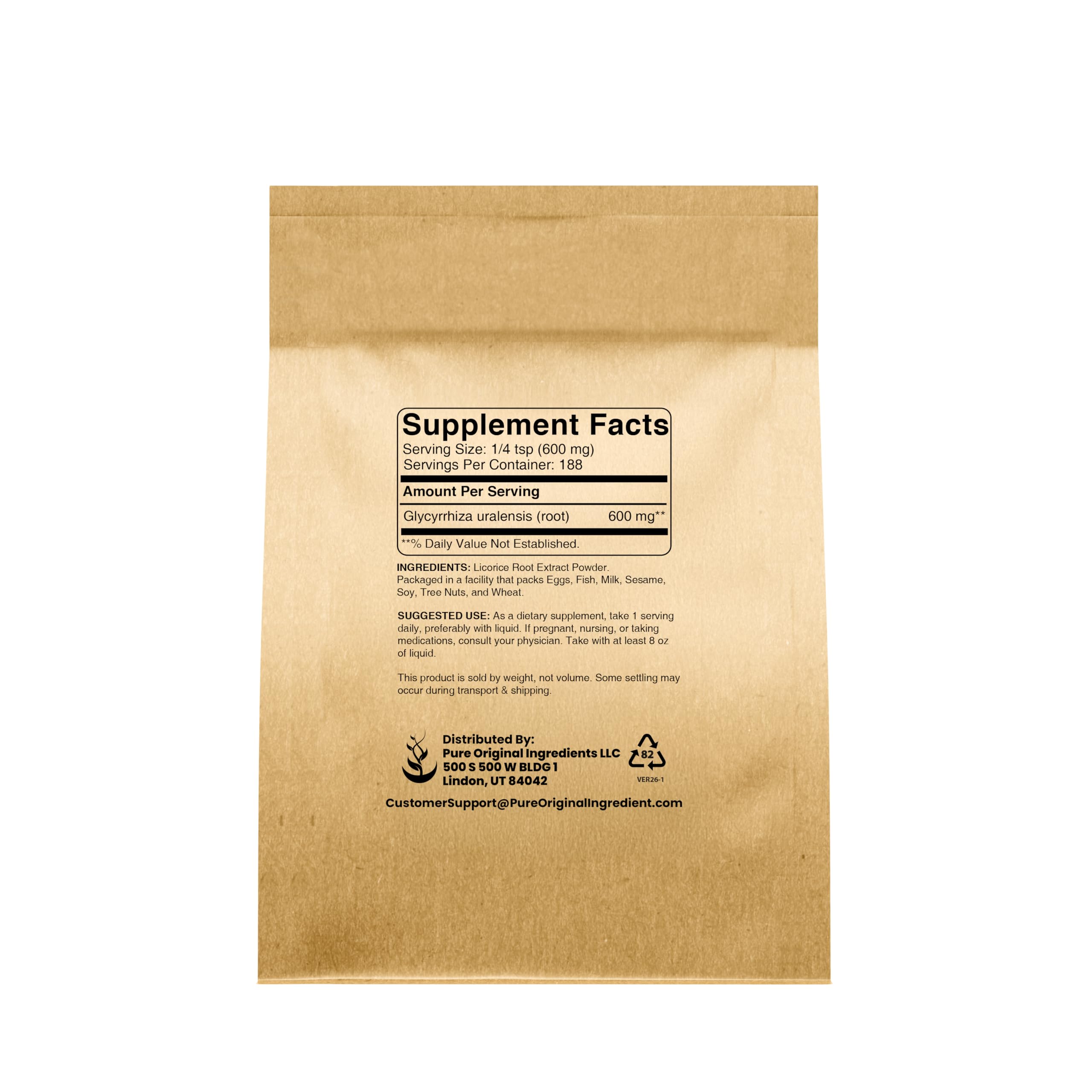 PURE ORIGINAL INGREDIENTS Licorice Extract Powder side view with ingredients list