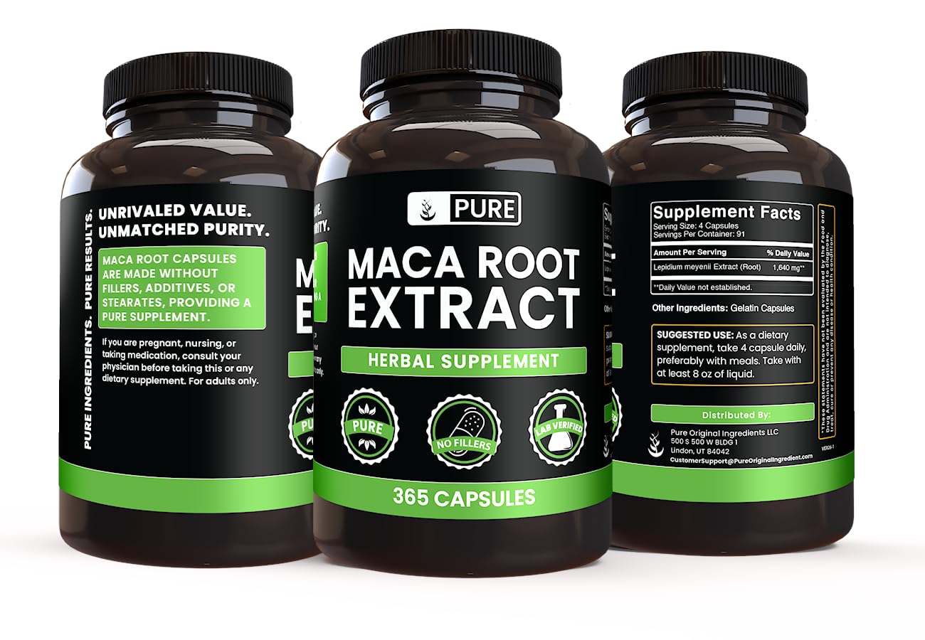 PURE ORIGINAL INGREDIENTS Maca Root Capsules with a measuring scoop