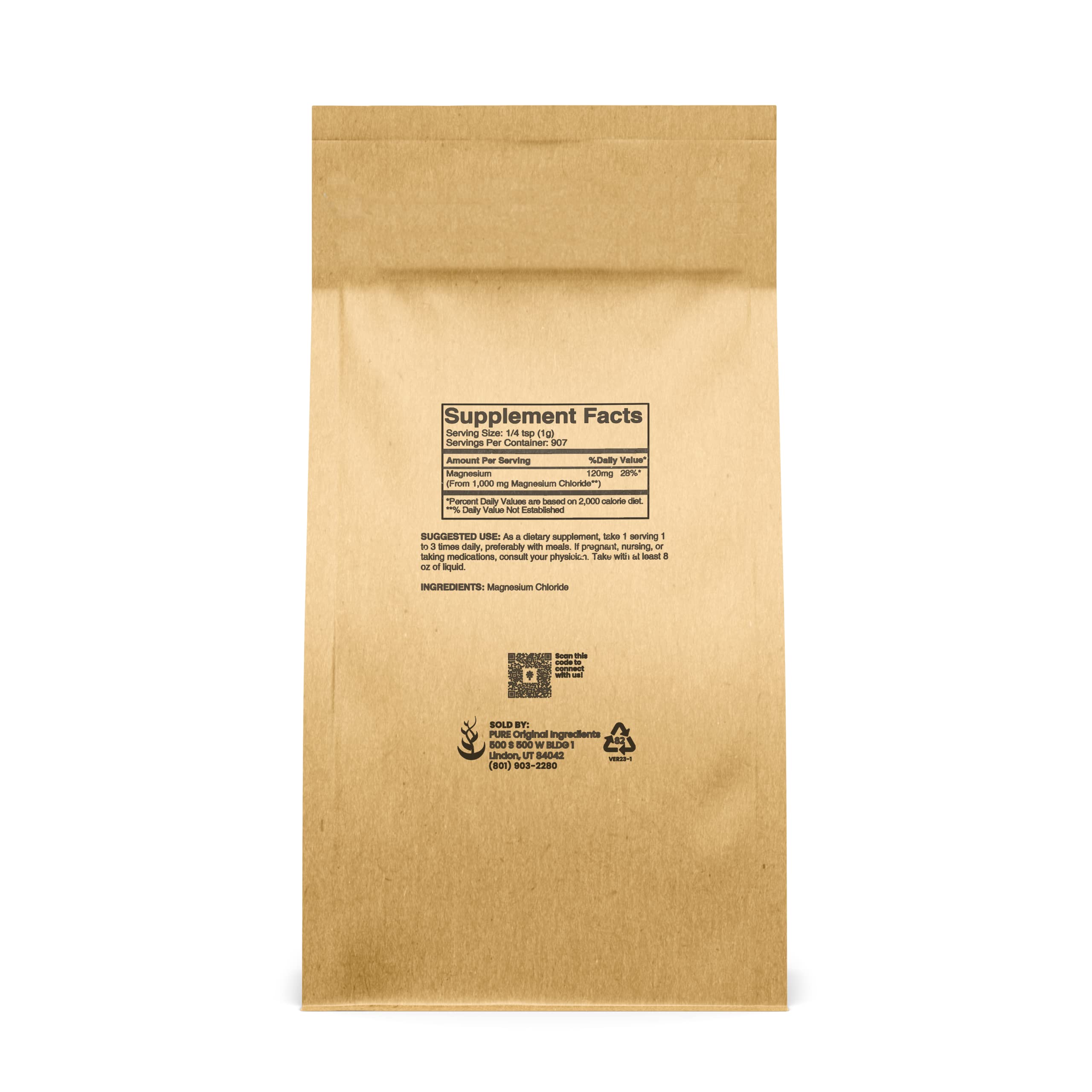 PURE ORIGINAL INGREDIENTS Magnesium Chloride Powder side view showing details