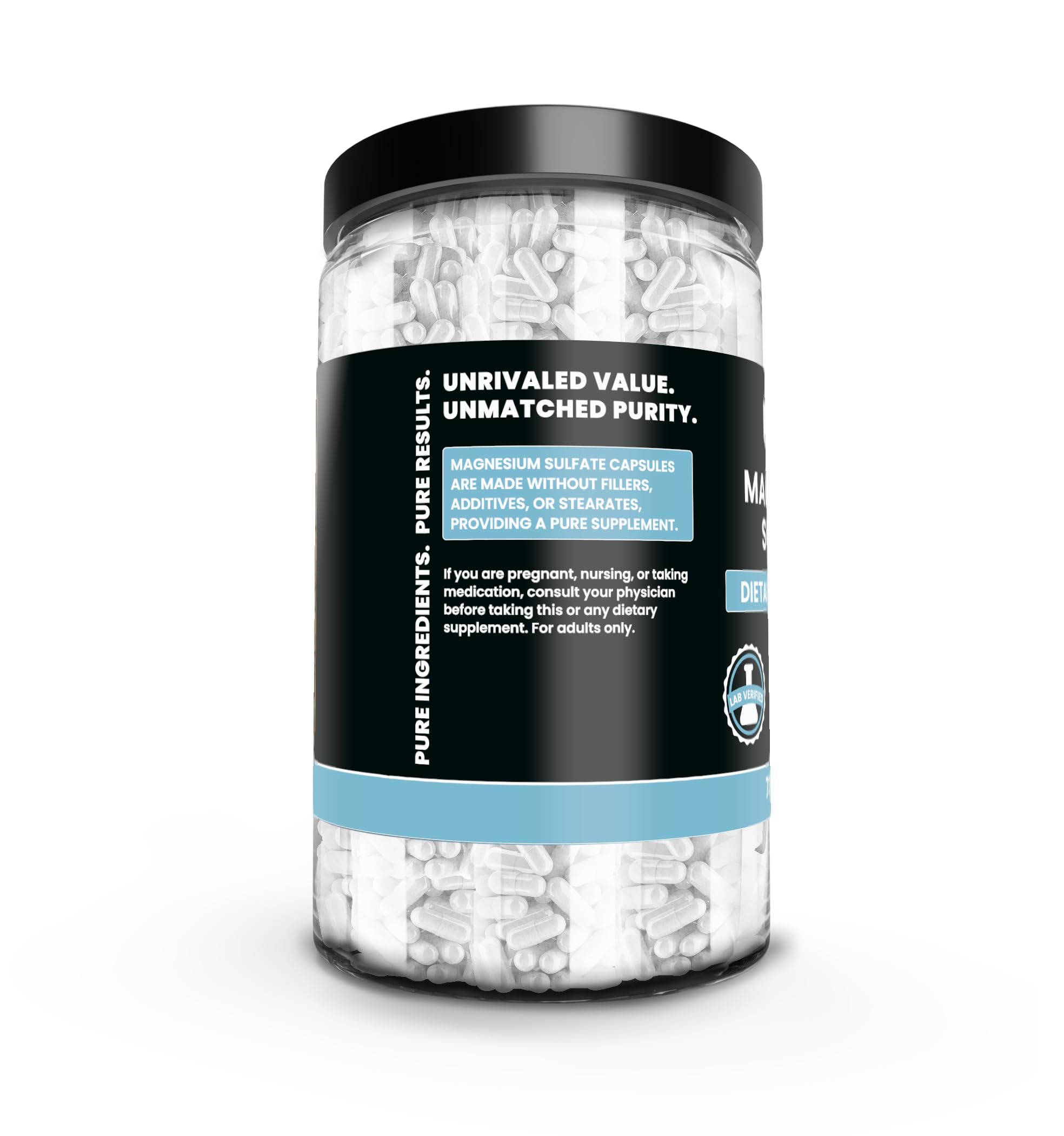 PURE ORIGINAL INGREDIENTS Magnesium Sulfate Capsules bottle with label