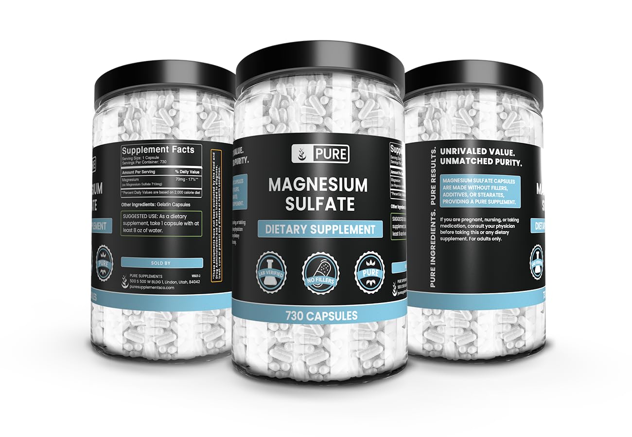 PURE ORIGINAL INGREDIENTS Magnesium Sulfate Capsules showing capsule size