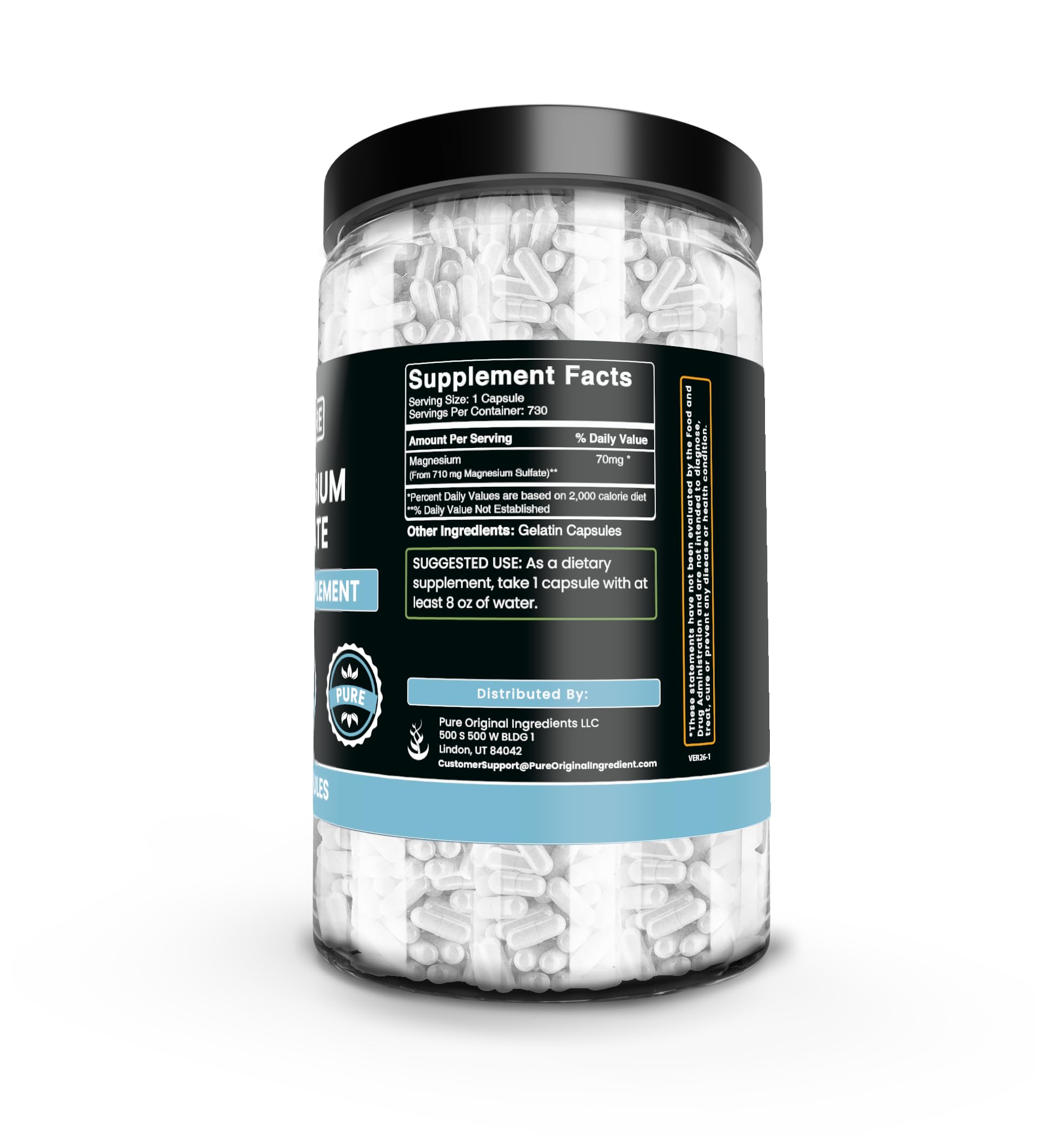 PURE ORIGINAL INGREDIENTS Magnesium Sulfate Capsules side view