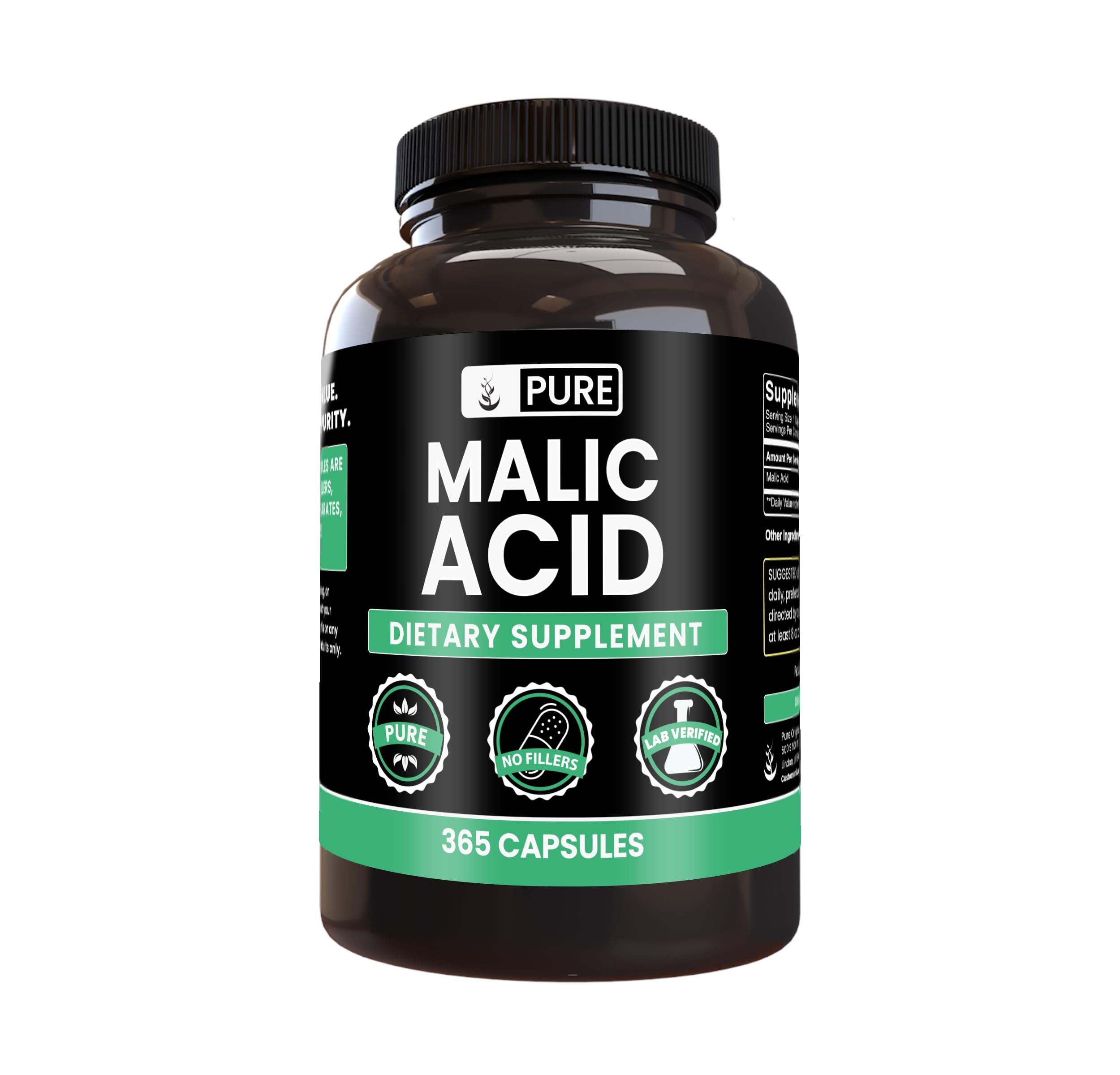 PURE ORIGINAL INGREDIENTS Malic Acid Capsules front view