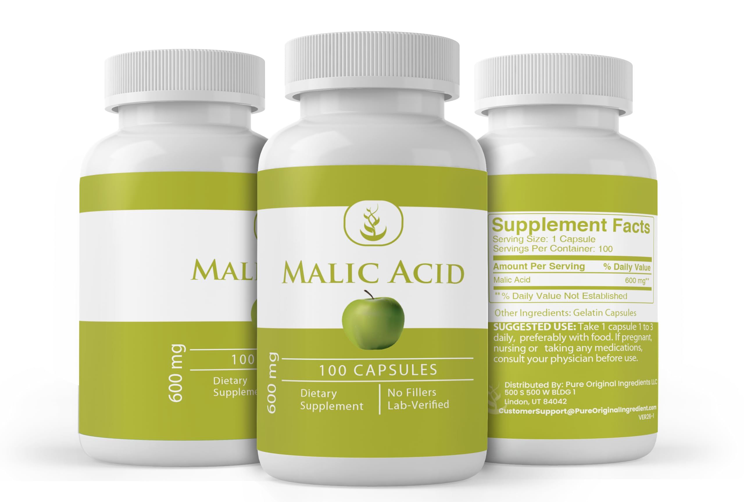 PURE ORIGINAL INGREDIENTS Malic Acid Capsules packaging details