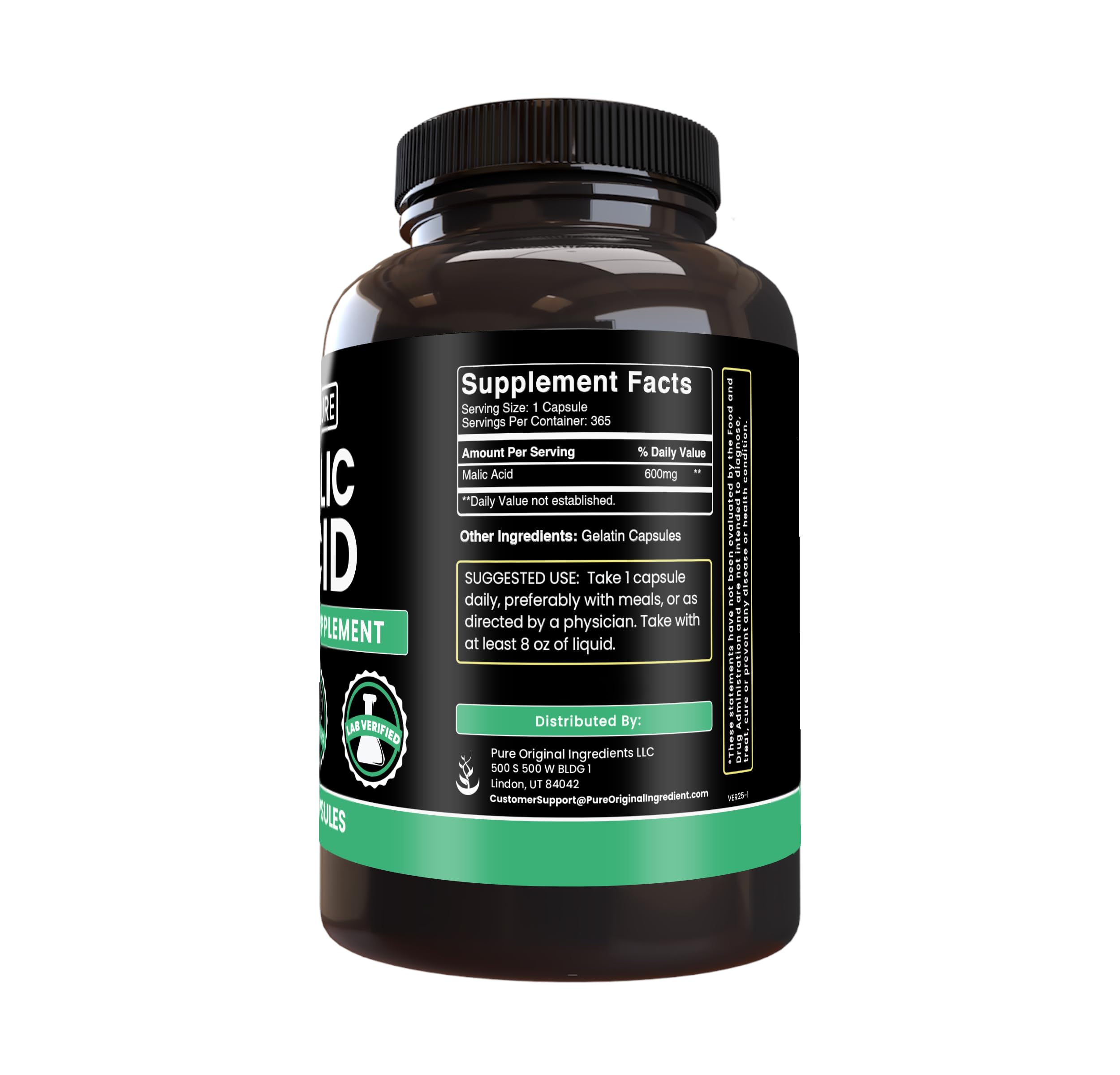 PURE ORIGINAL INGREDIENTS Malic Acid Capsules side view