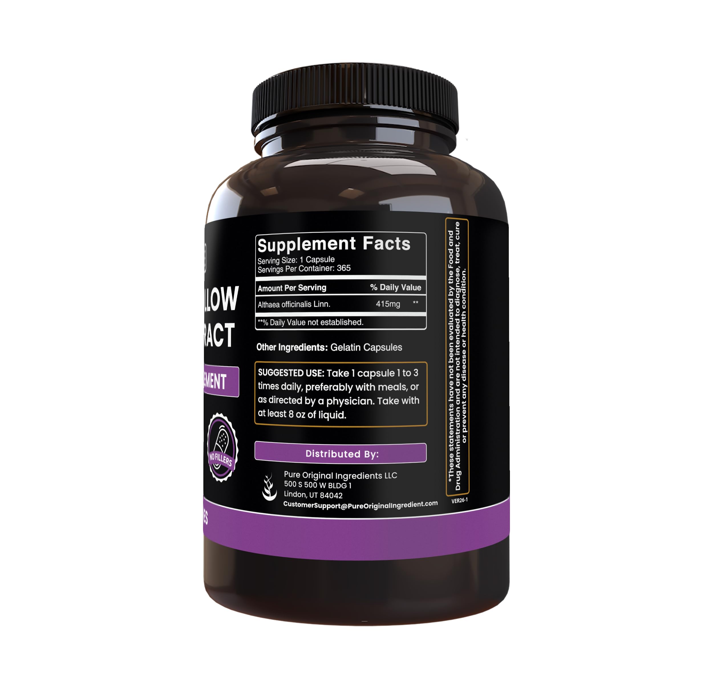 PURE ORIGINAL INGREDIENTS Marshmallow Root Capsules side view