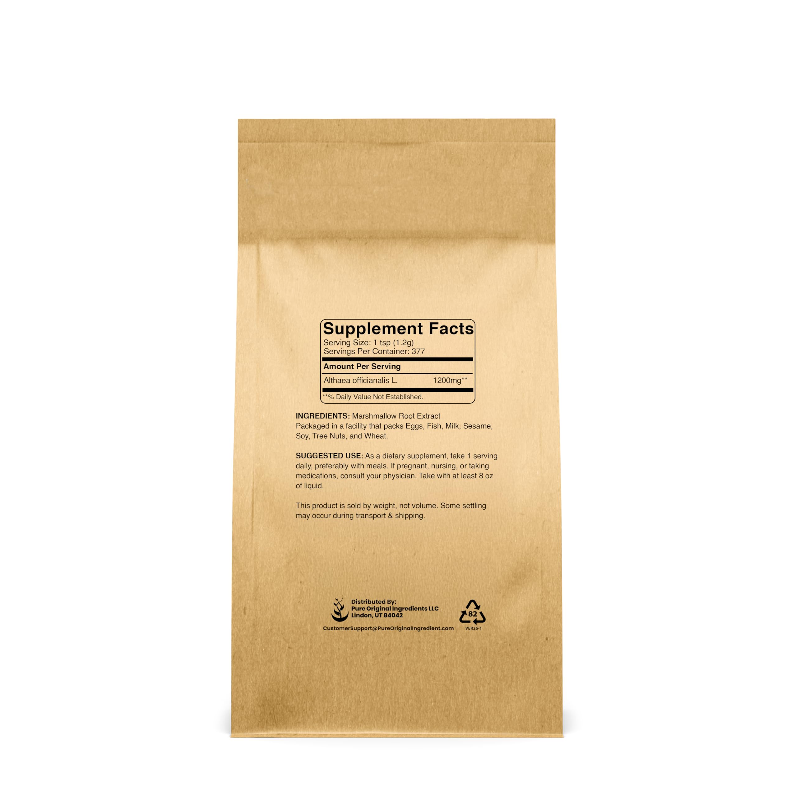 PURE ORIGINAL INGREDIENTS Marshmallow Root Extract packaging side view