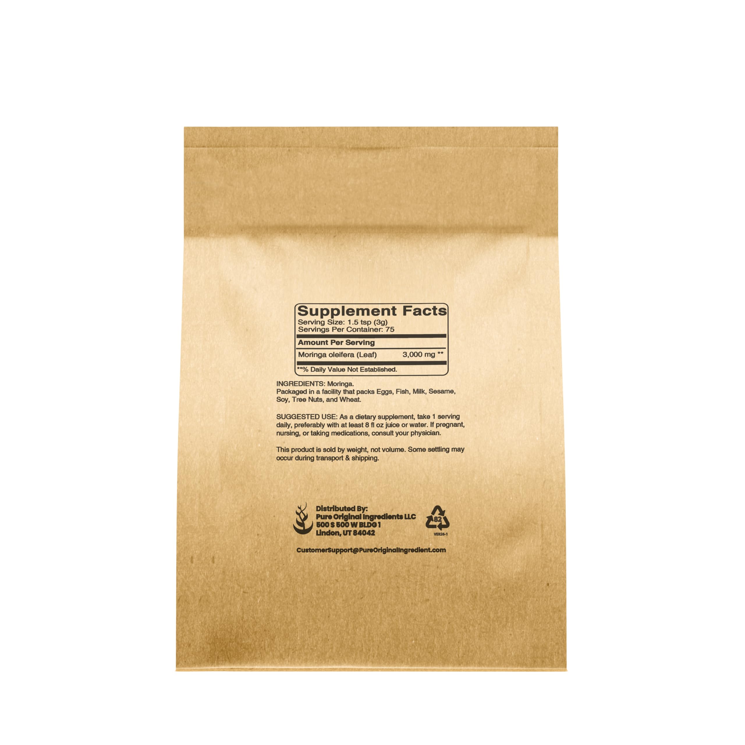 PURE ORIGINAL INGREDIENTS Moringa Powder packaging side view