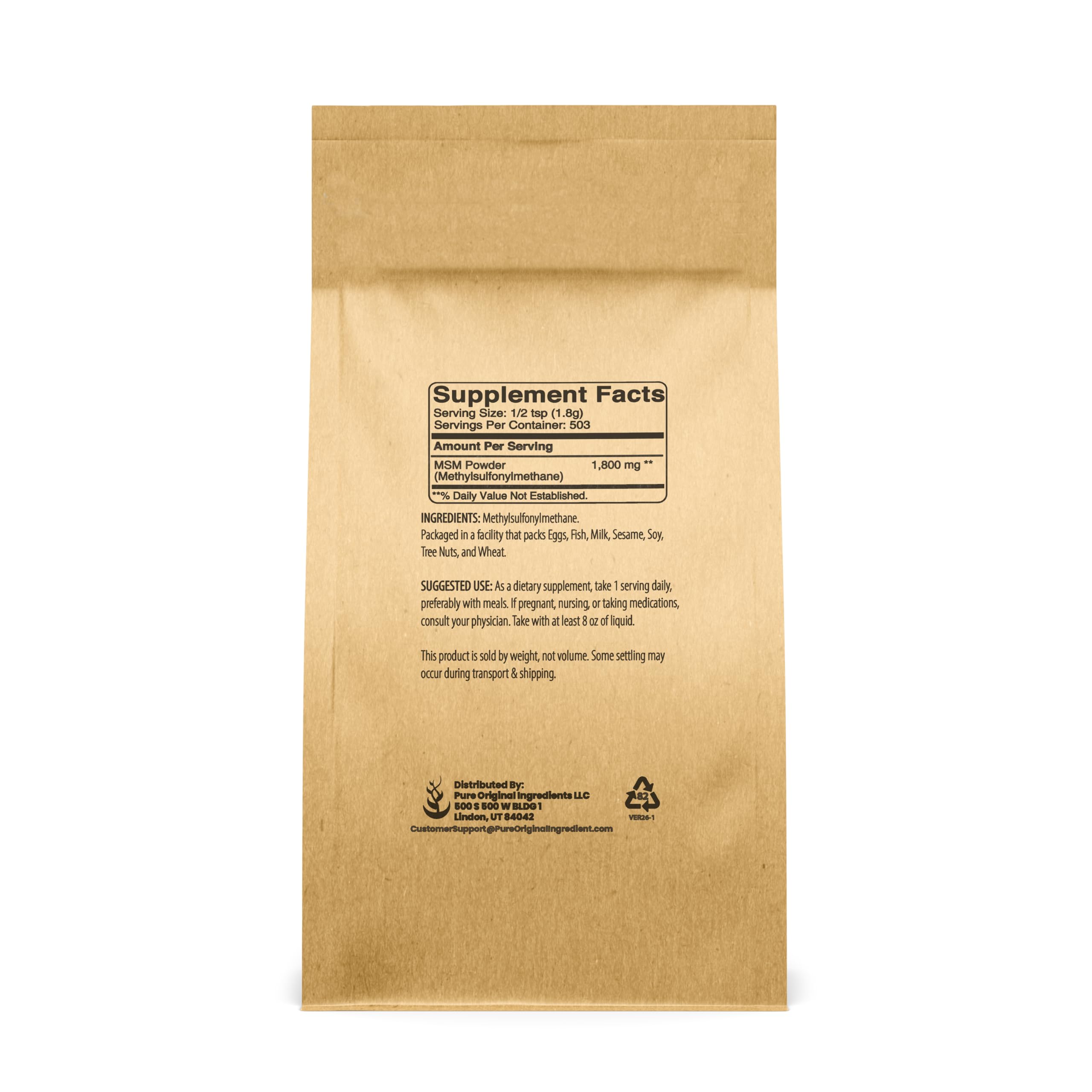 PURE ORIGINAL INGREDIENTS MSM Powder 889g packaging details