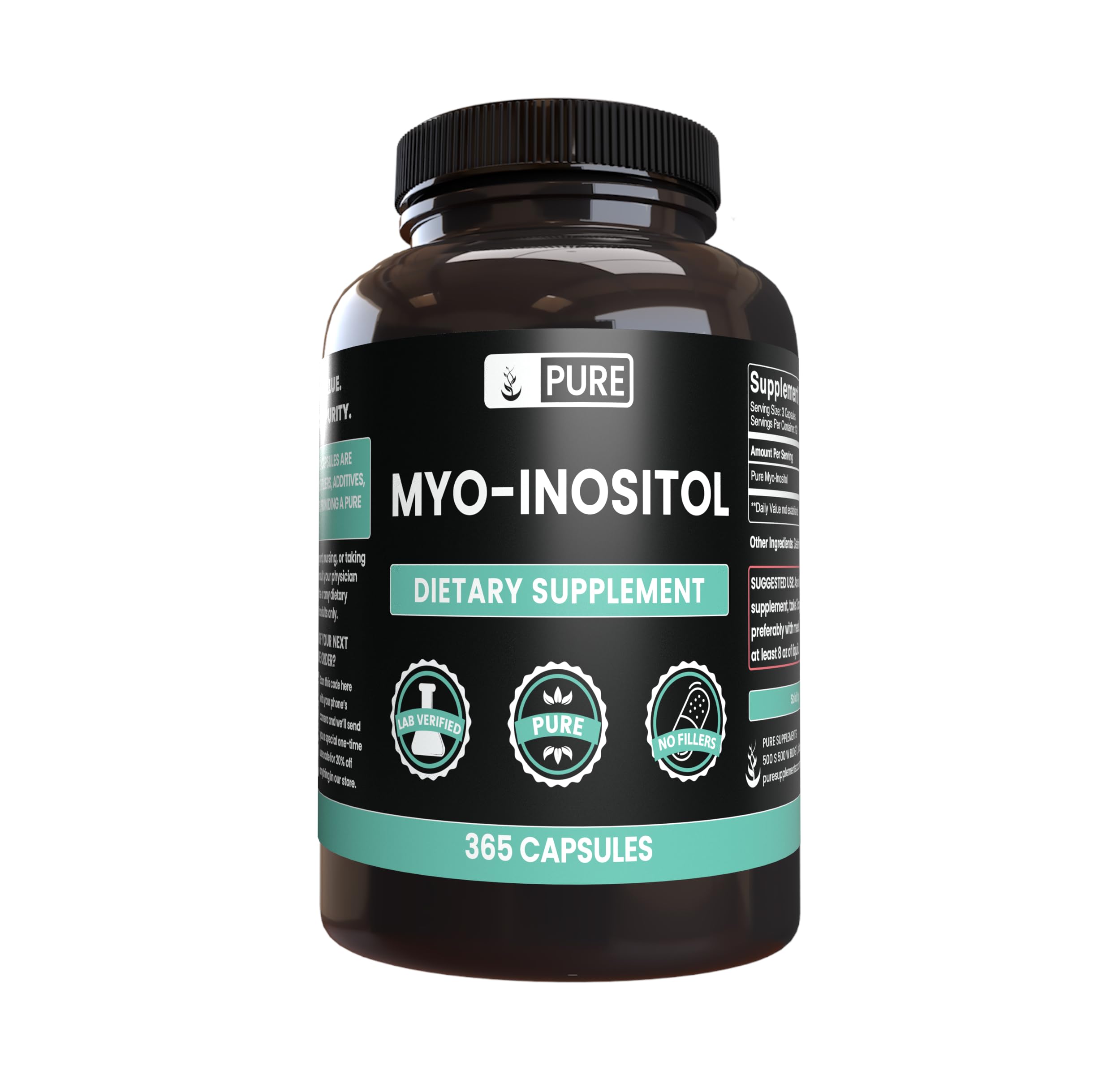 PURE ORIGINAL INGREDIENTS Myo-Inositol Capsules front view