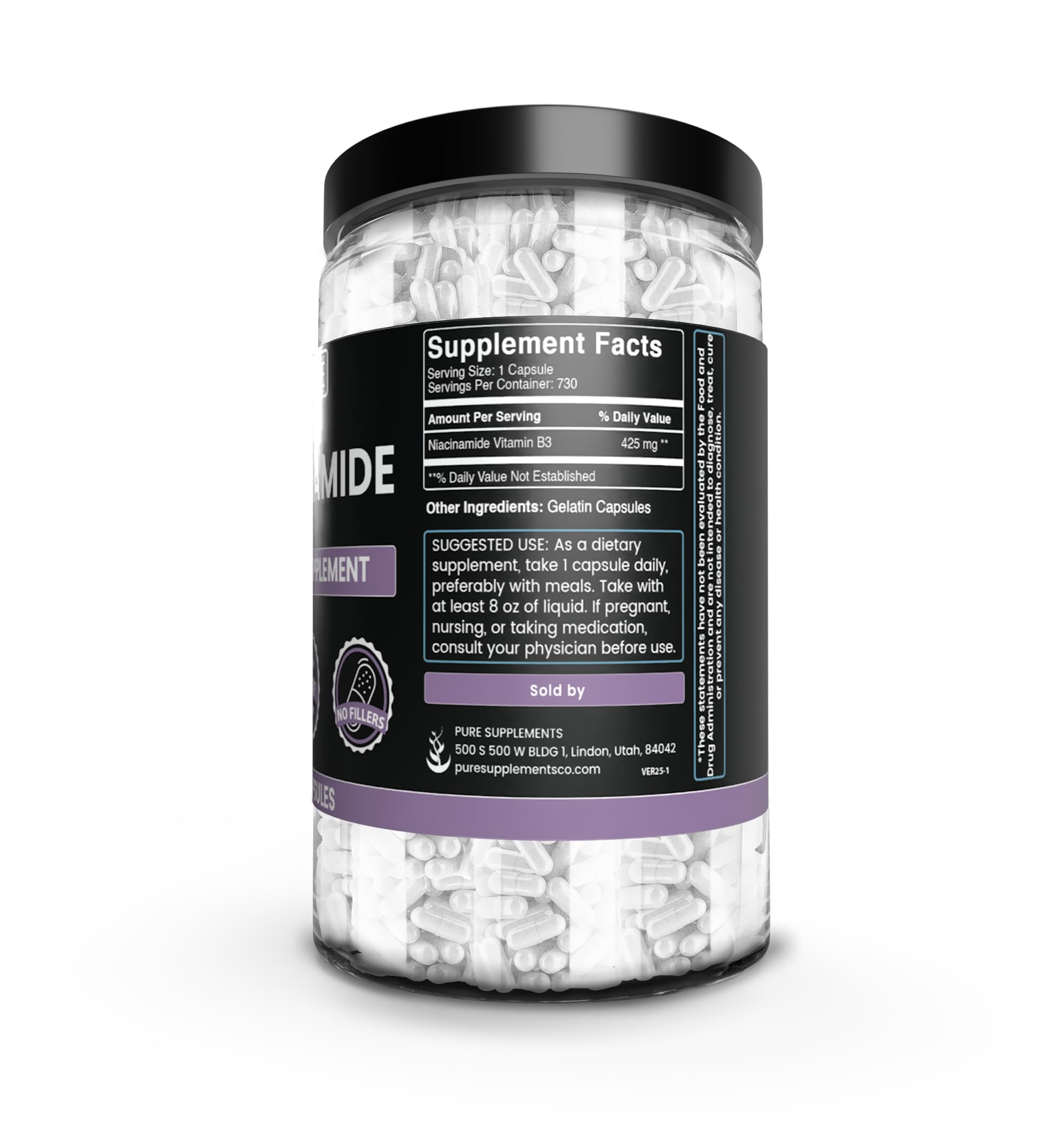 PURE ORIGINAL INGREDIENTS Niacinamide Capsules bottle with label