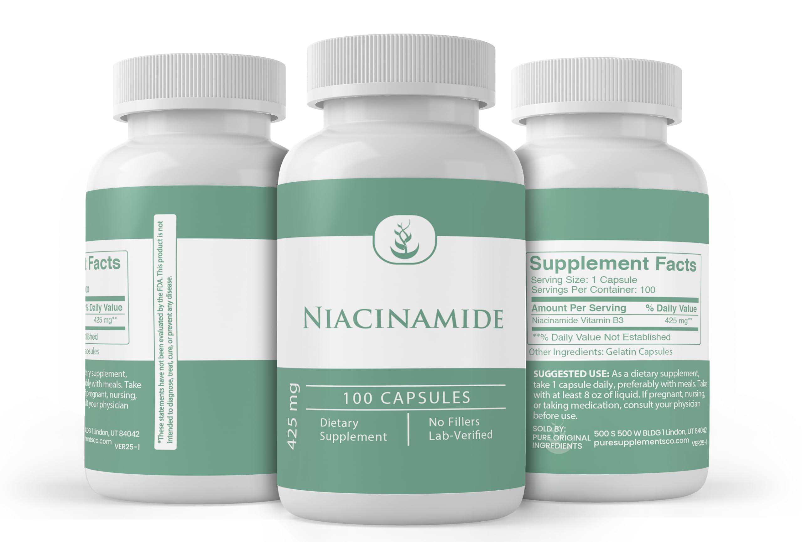 PURE ORIGINAL INGREDIENTS Niacinamide (Vitamin B3) Capsules with dosage information