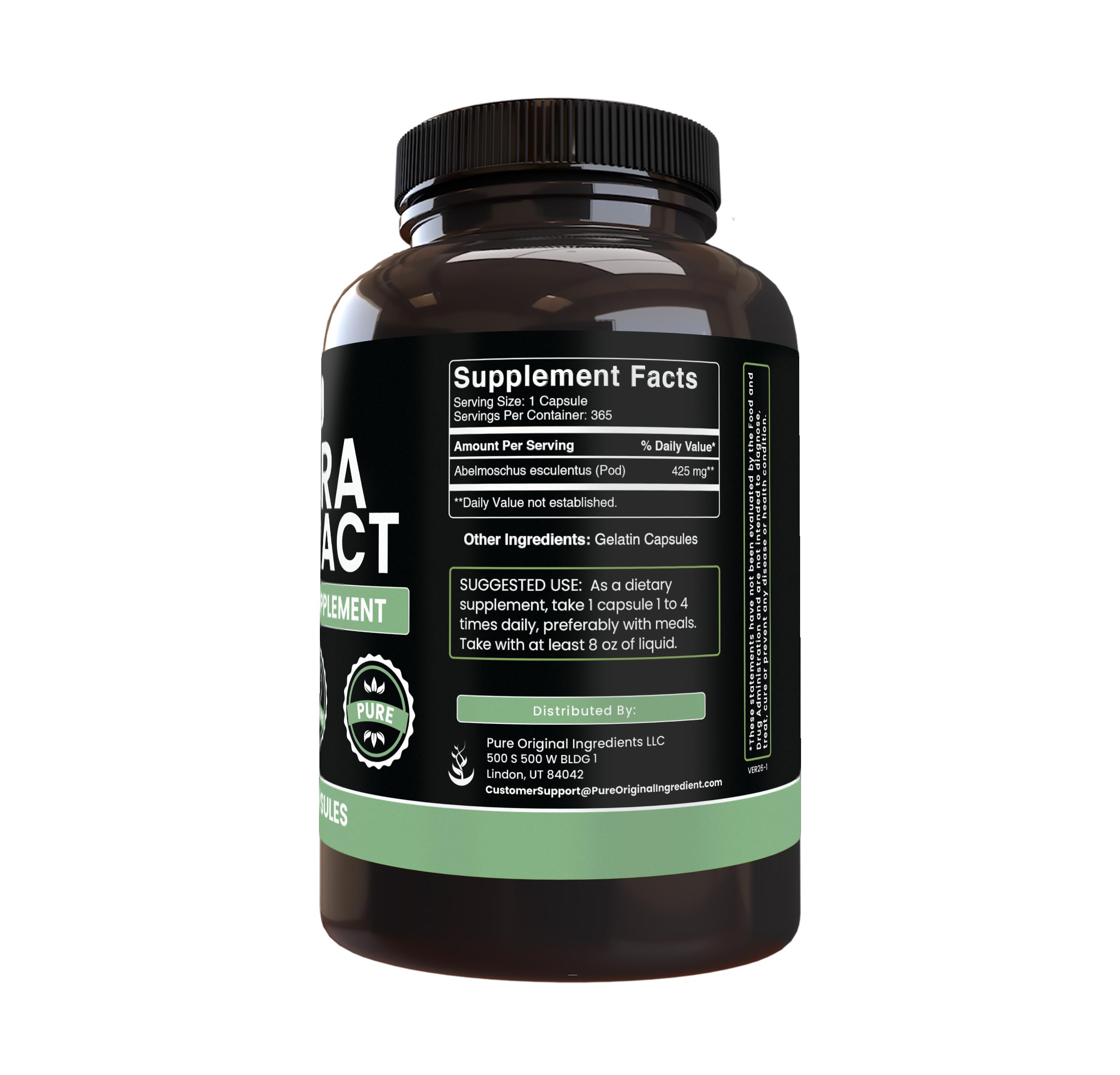 PURE ORIGINAL INGREDIENTS Okra Extract Capsules side view