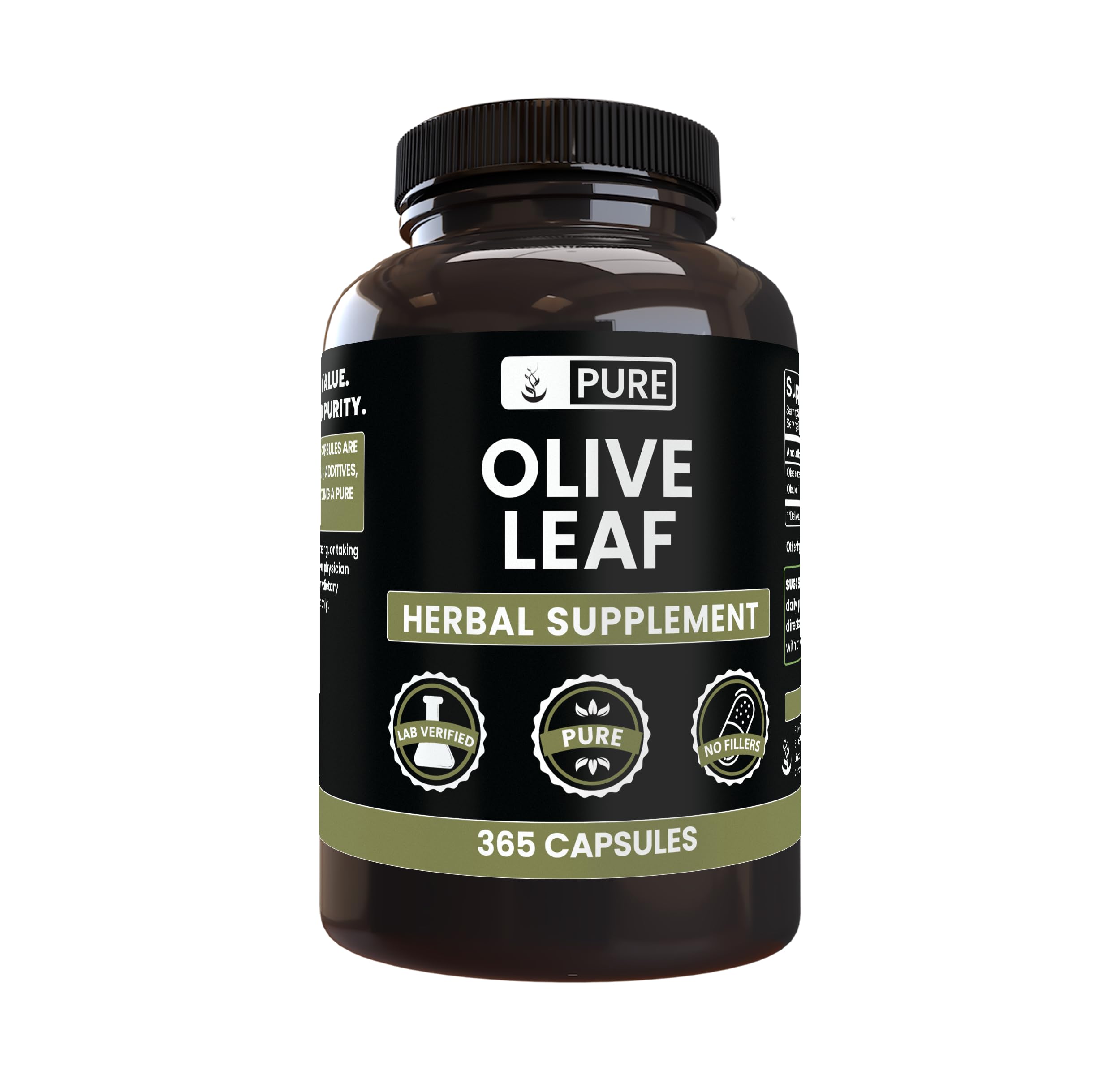 PURE ORIGINAL INGREDIENTS Olive Leaf Capsules 180 count front view