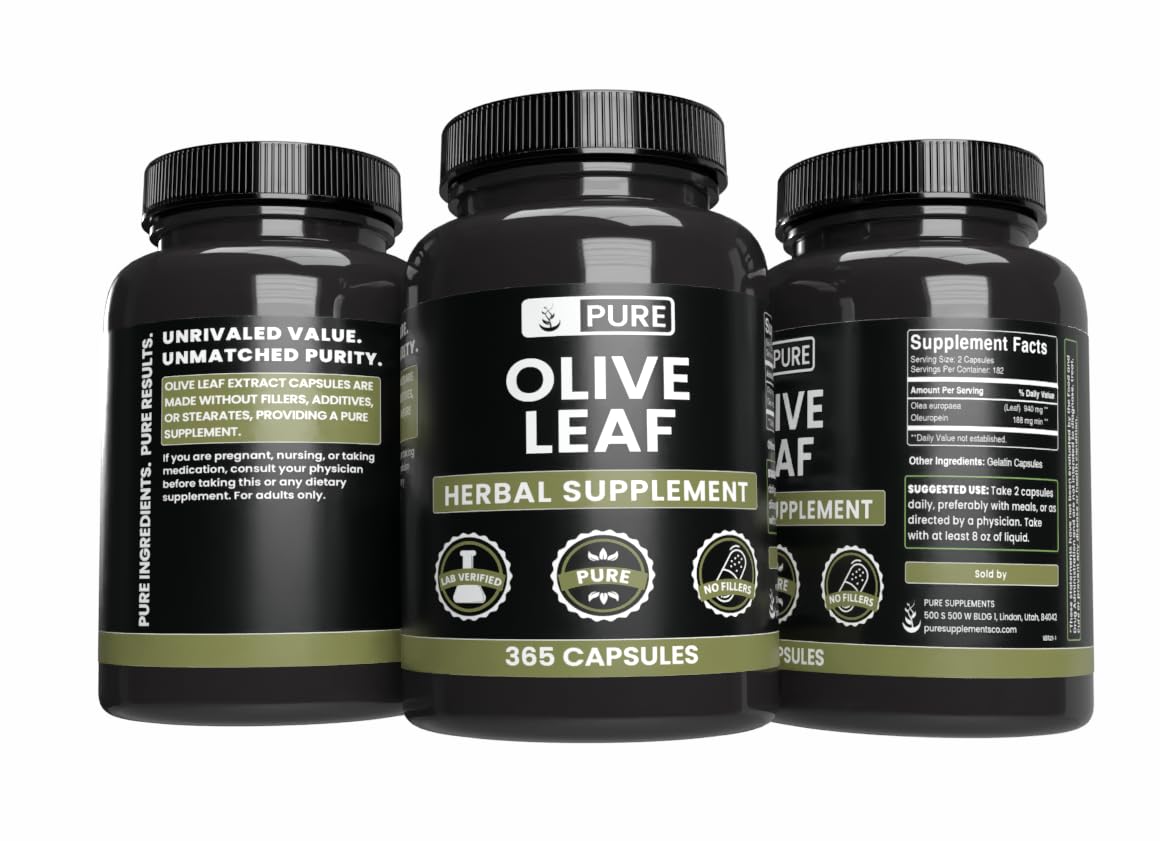 PURE ORIGINAL INGREDIENTS Olive Leaf Capsules packaging side view