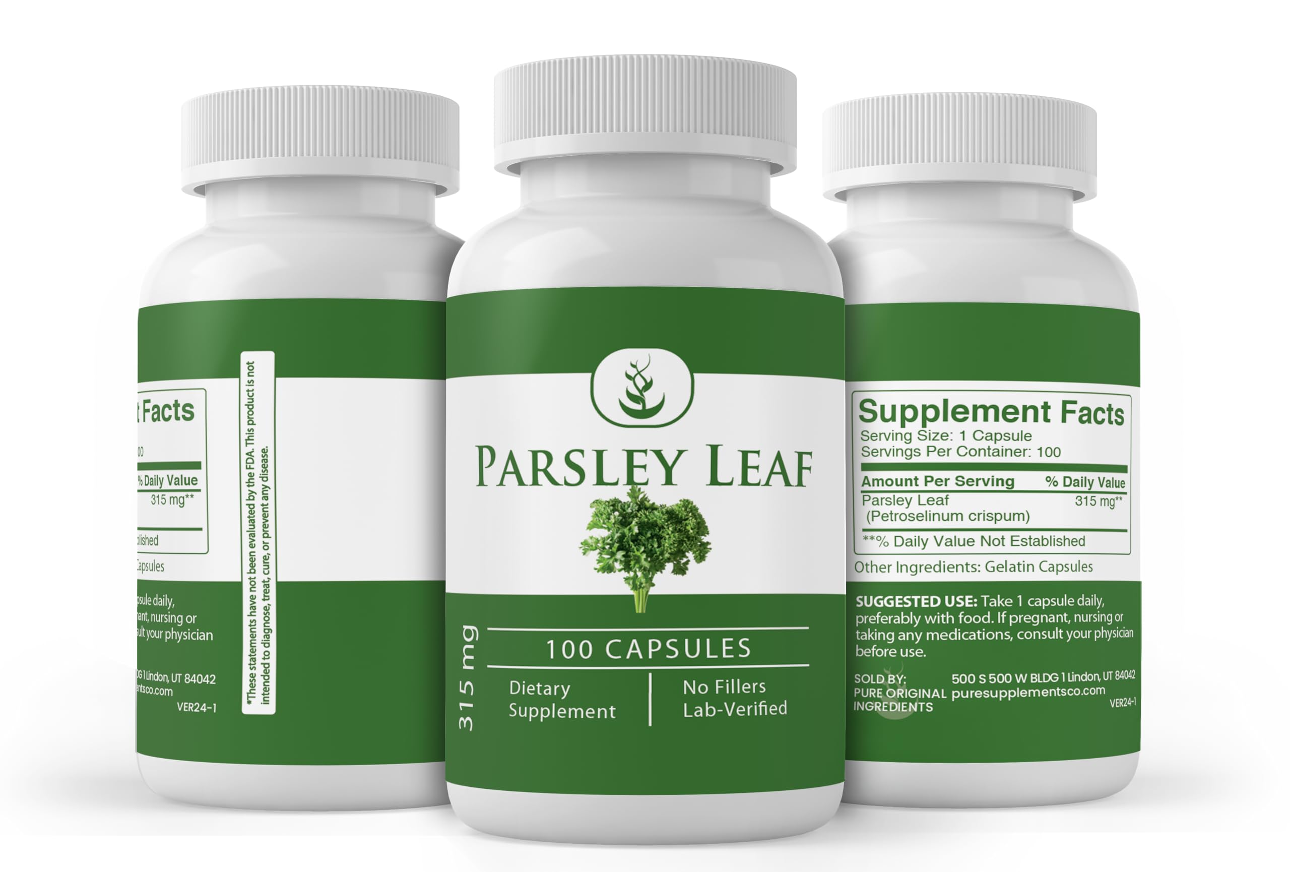 PURE ORIGINAL INGREDIENTS Parsley Capsules with measuring scoop