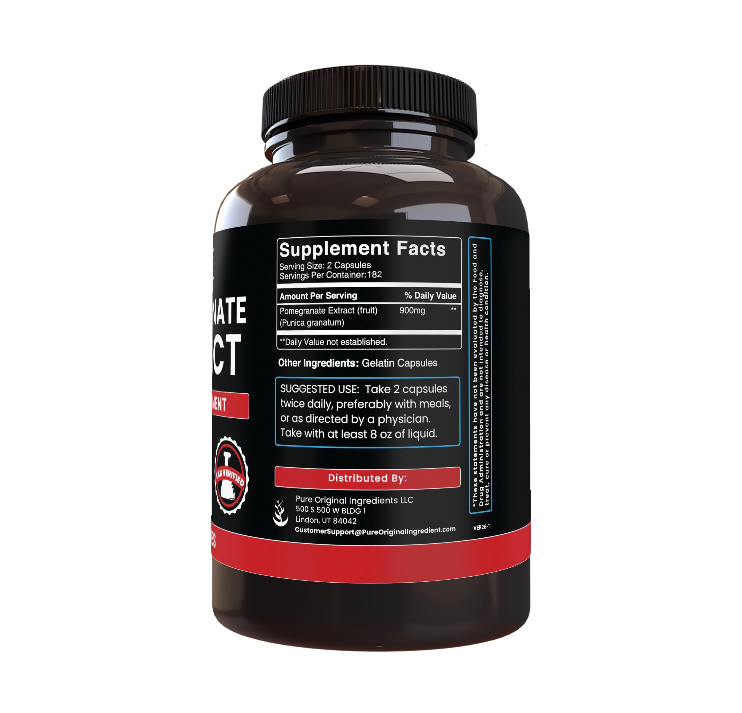 PURE ORIGINAL INGREDIENTS Pomegranate Extract Capsules bottle side view