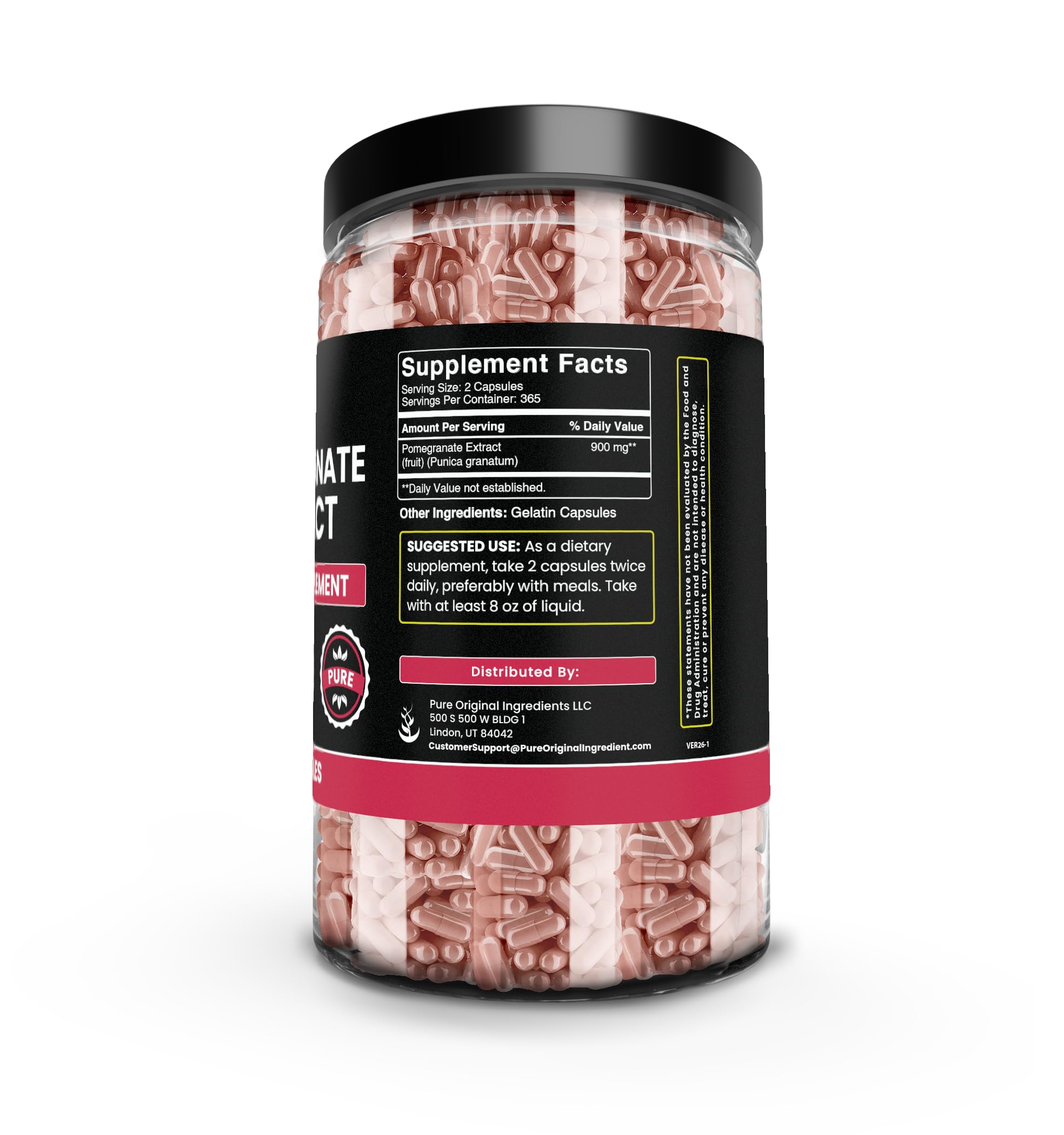 PURE ORIGINAL INGREDIENTS Pomegranate Extract Capsules side view