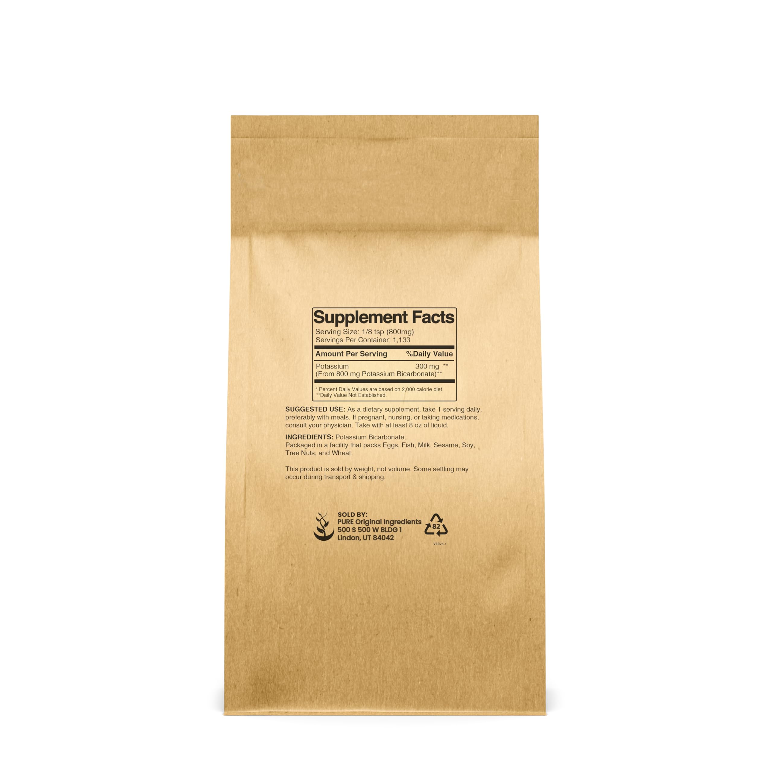 PURE ORIGINAL INGREDIENTS Potassium Bicarbonate Powder packaging