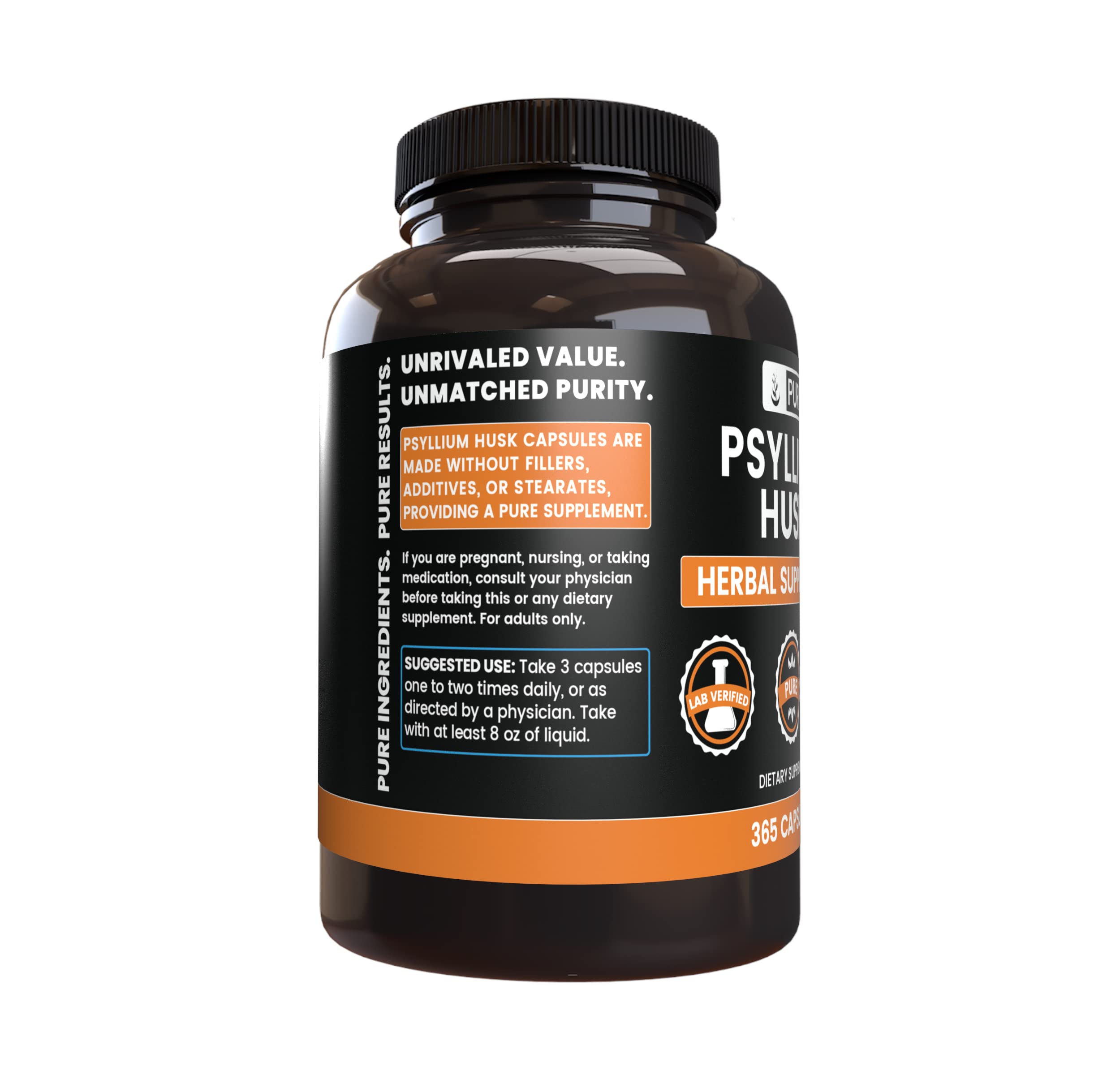 PURE ORIGINAL INGREDIENTS Psyllium Husk Capsules bottle with label