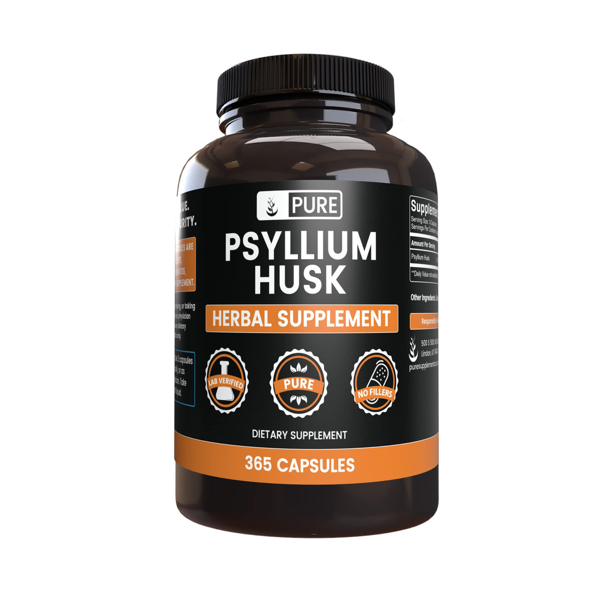 PURE ORIGINAL INGREDIENTS Psyllium Husk Capsules front view