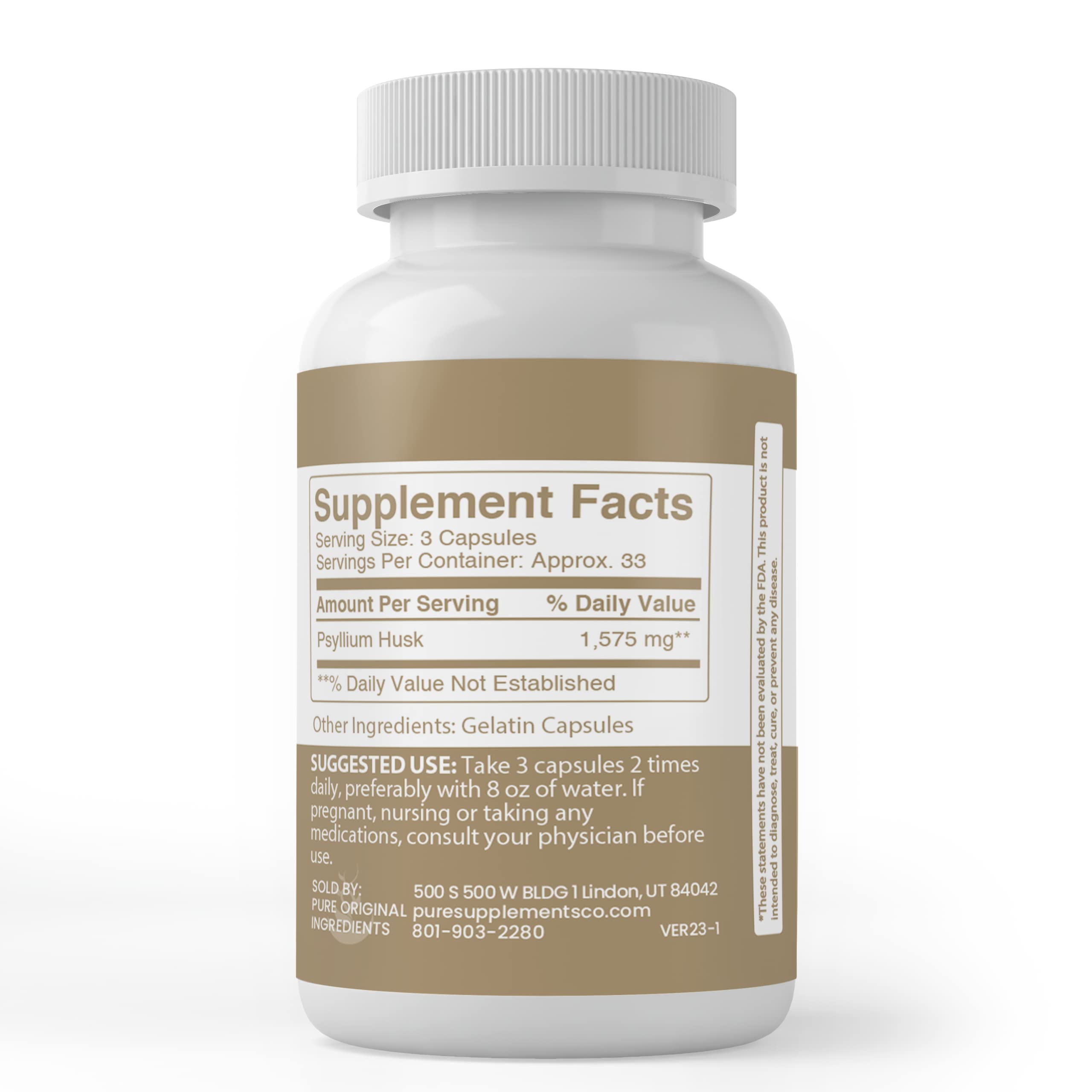 PURE ORIGINAL INGREDIENTS Psyllium Husk Capsules packaging